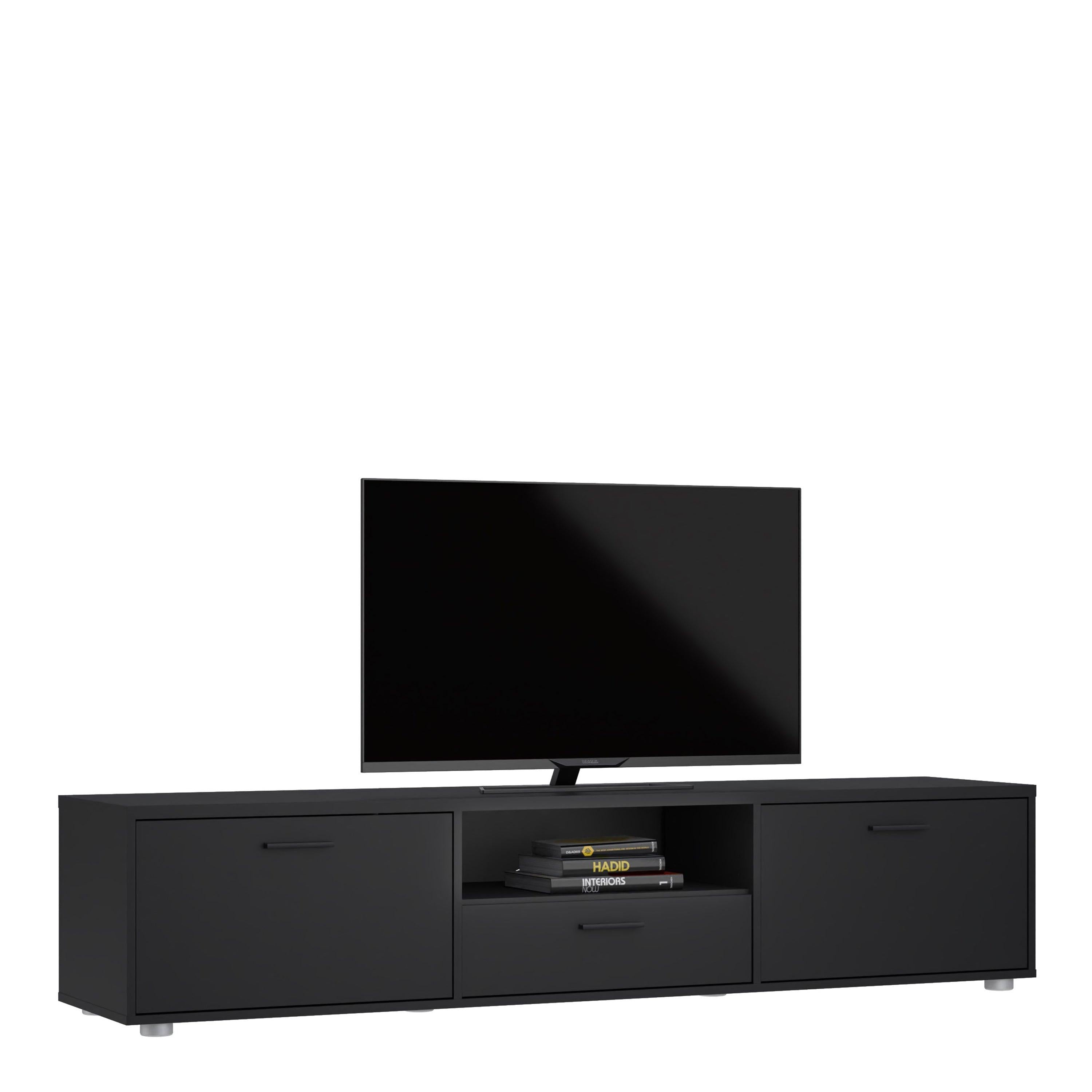 Media TV Unit with 2 Doors 1 Drawer 177cm Black - image 7