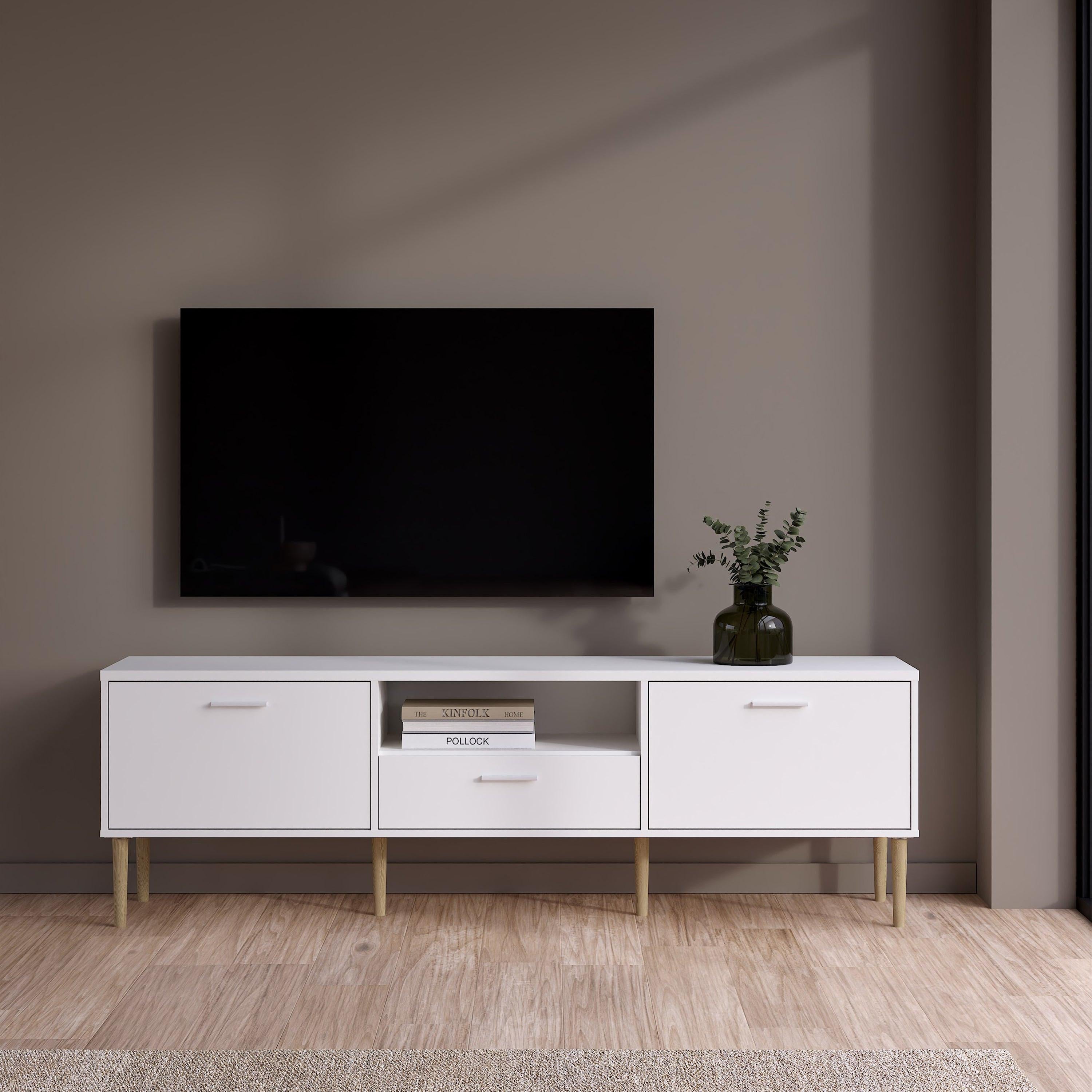 Media TV Unit with 2 Doors 1 Drawer in White - image 6
