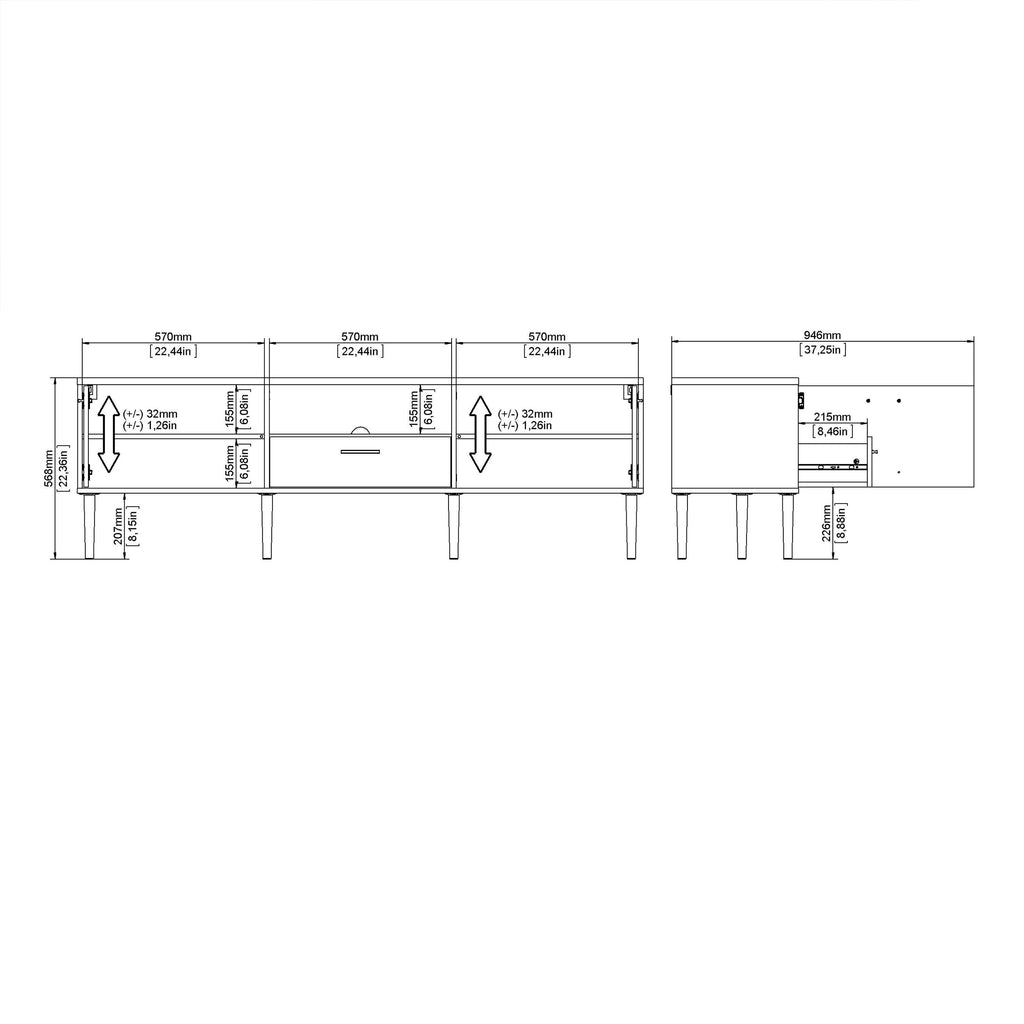 Media TV Unit with 2 Doors 1 Drawer in Black - image 11