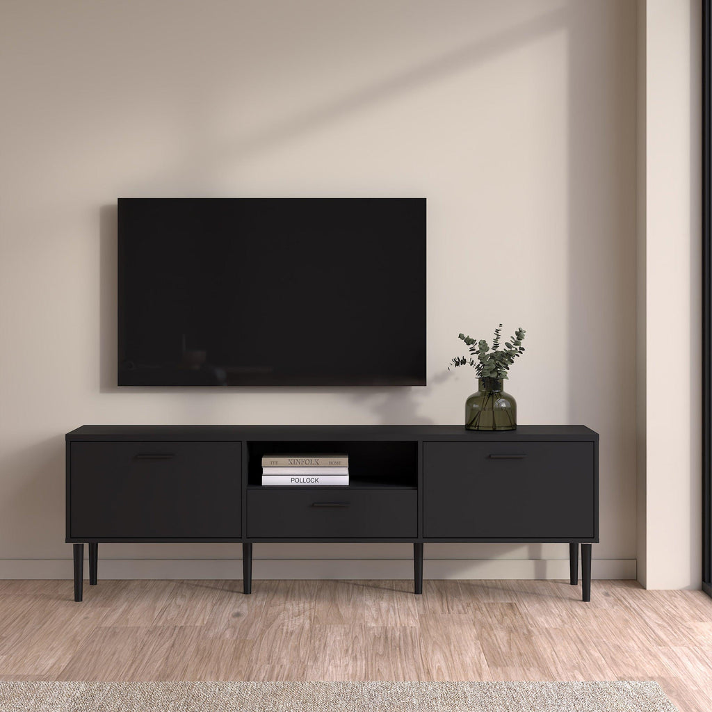 Media TV Unit with 2 Doors 1 Drawer in Black - image 6