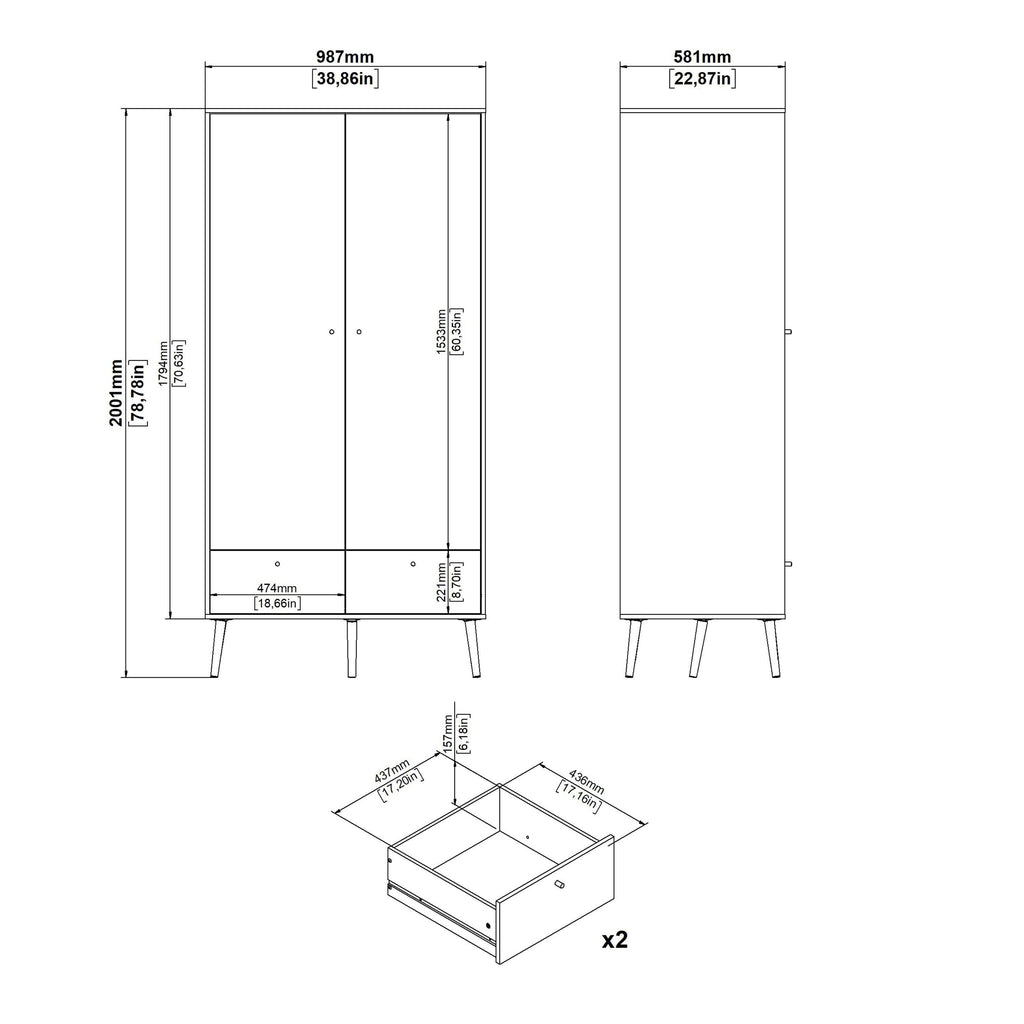Cumbria Wardrobe with 2 Doors + 2 Drawers White - image 13