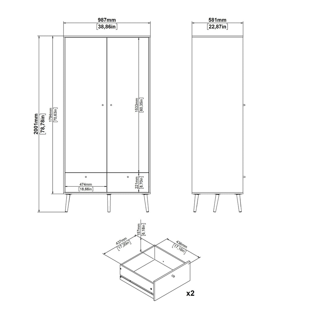 Cumbria Wardrobe with 2 Doors + 2 Drawers Dark Grey - image 13