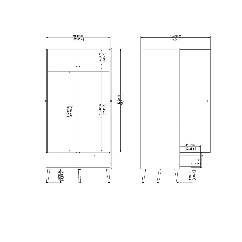 Cumbria Wardrobe with 2 Doors + 2 Drawers Dark Grey - image 14