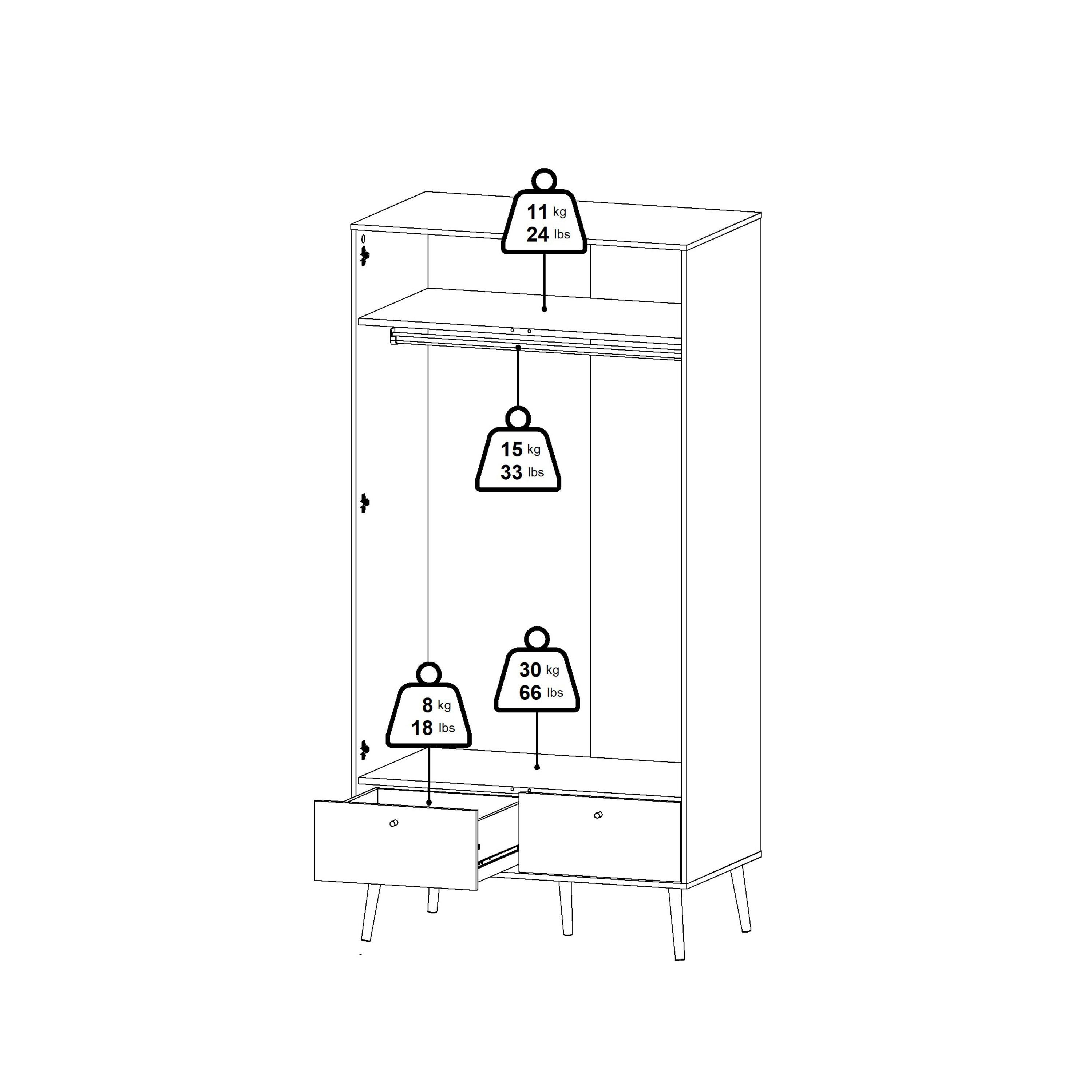 Cumbria Wardrobe with 2 Doors + 2 Drawers Dark Grey - image 15