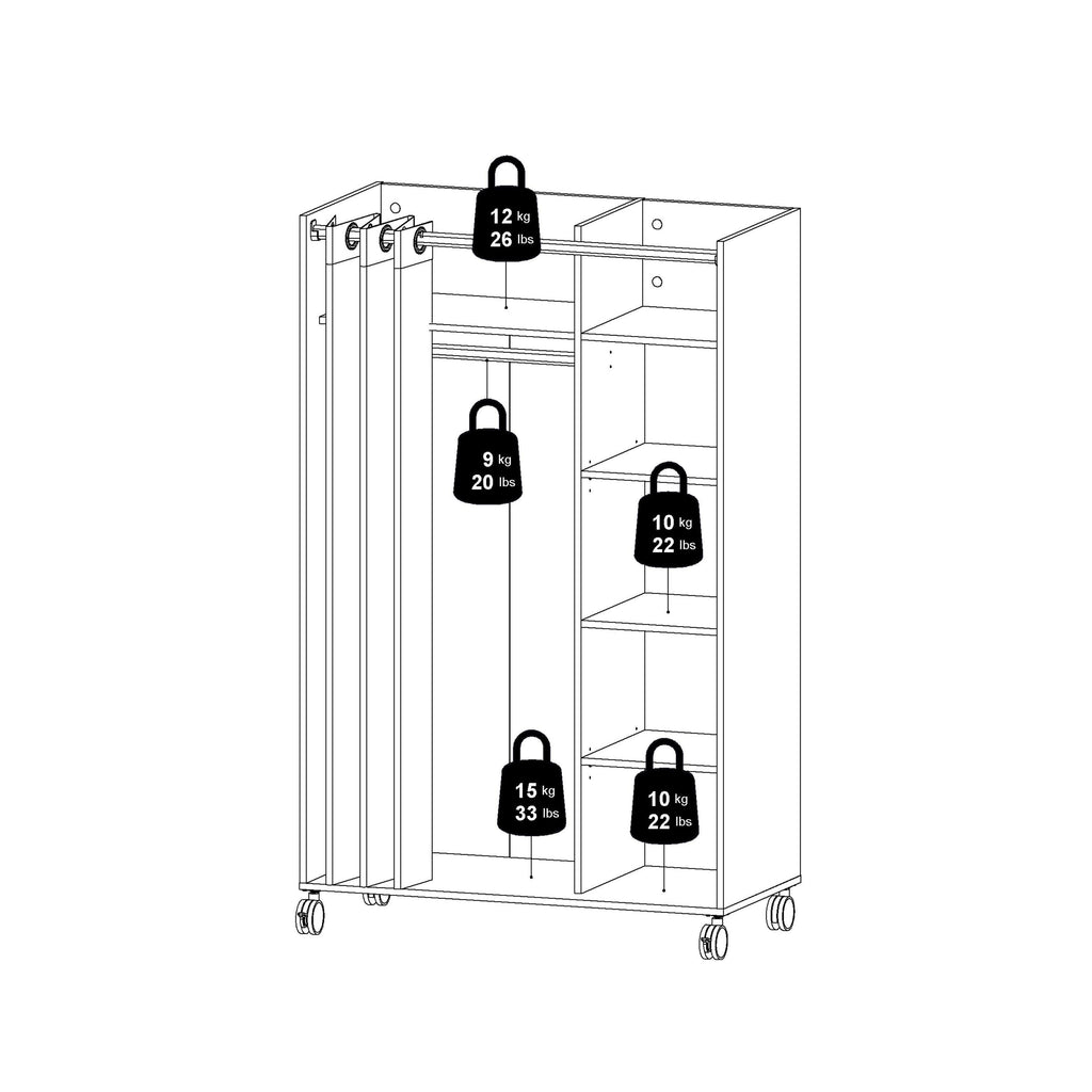 Uppsala Open Mobile Wardrobe Unit in White with a Beige Textile Curtain on Wheels - image 10