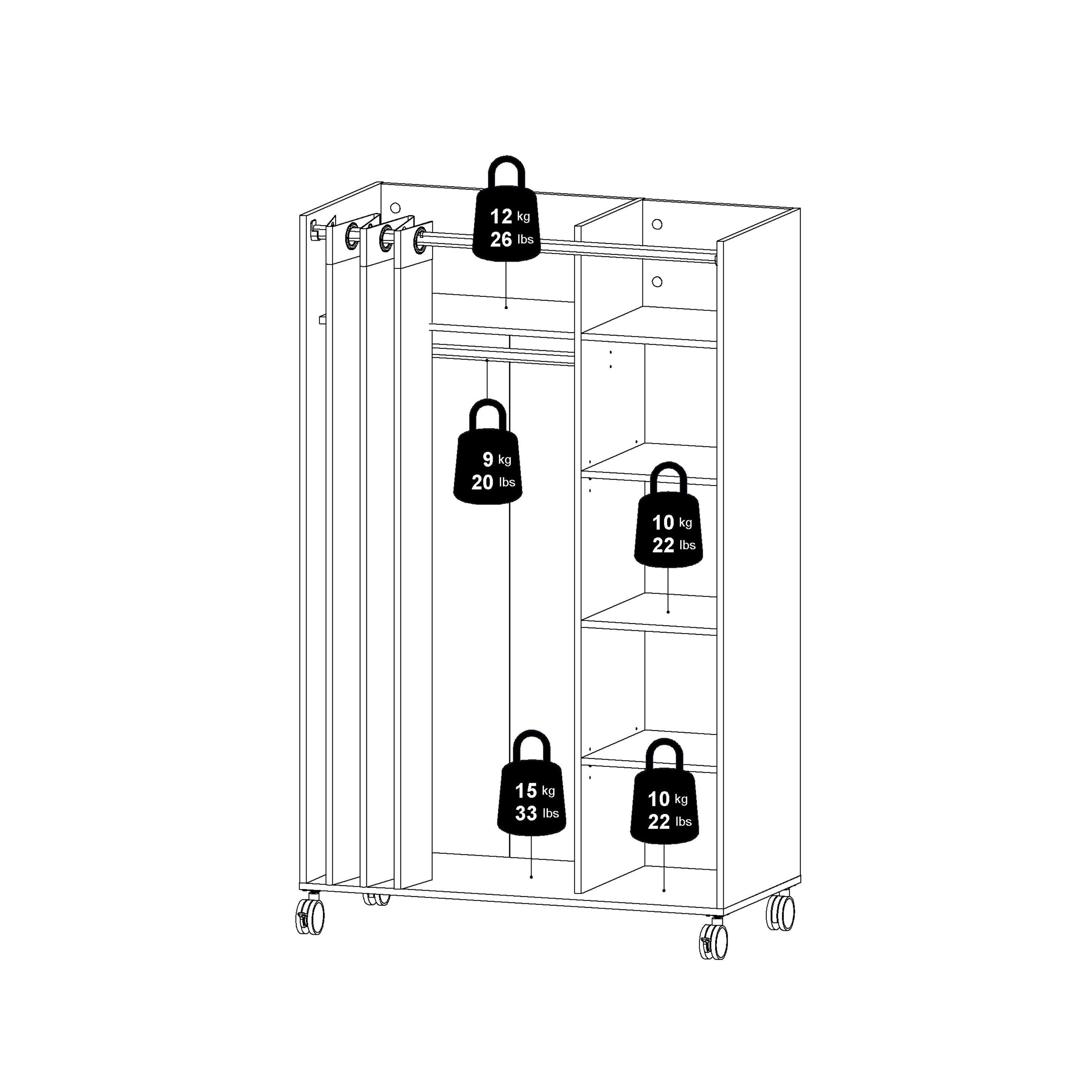 Uppsala Open Mobile Wardrobe Unit in White with a Beige Textile Curtain on Wheels - image 10