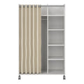 Uppsala Open Mobile Wardrobe Unit in White with a Beige Textile Curtain on Wheels - image 2