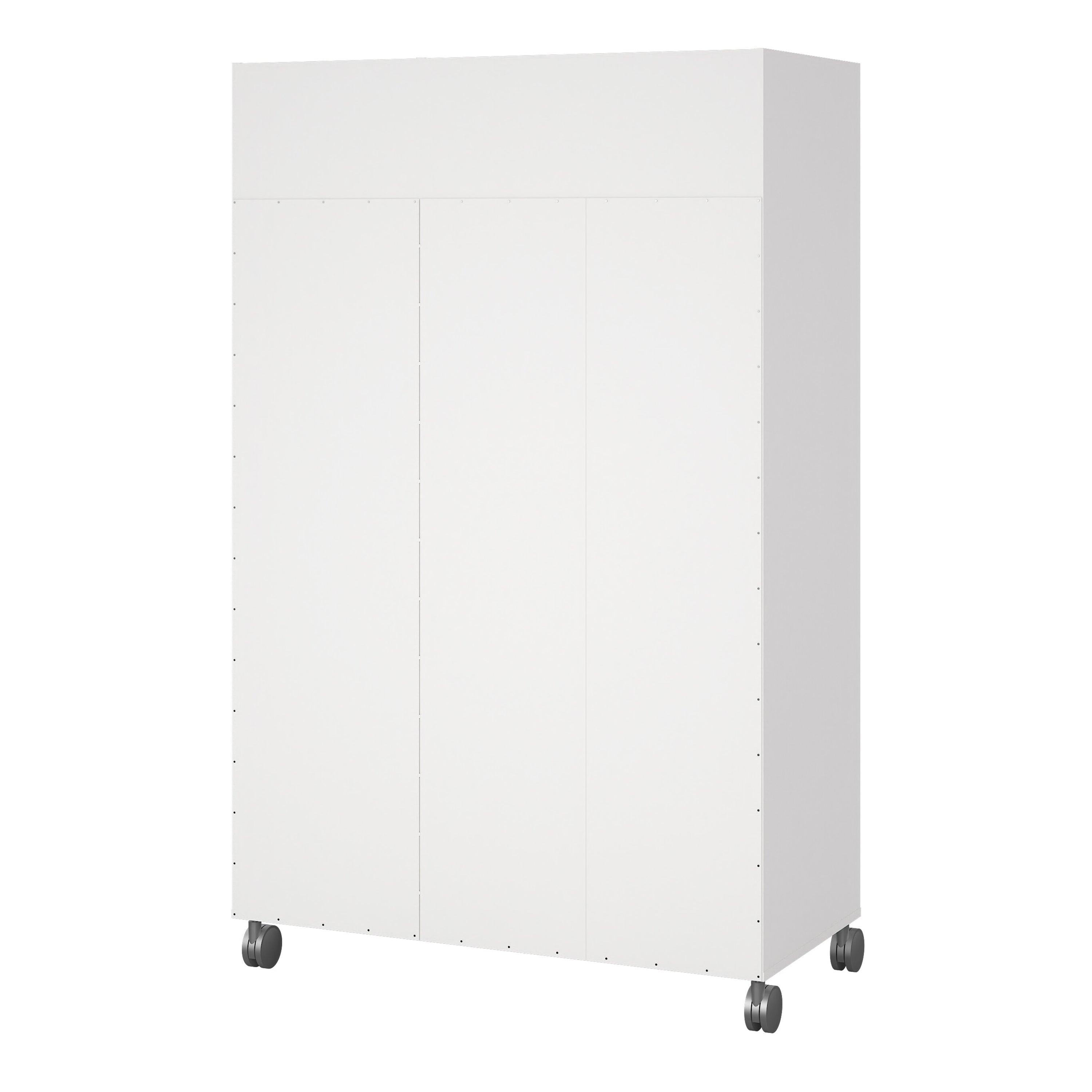 Uppsala Open Mobile Wardrobe Unit in White with a Beige Textile Curtain on Wheels - image 4