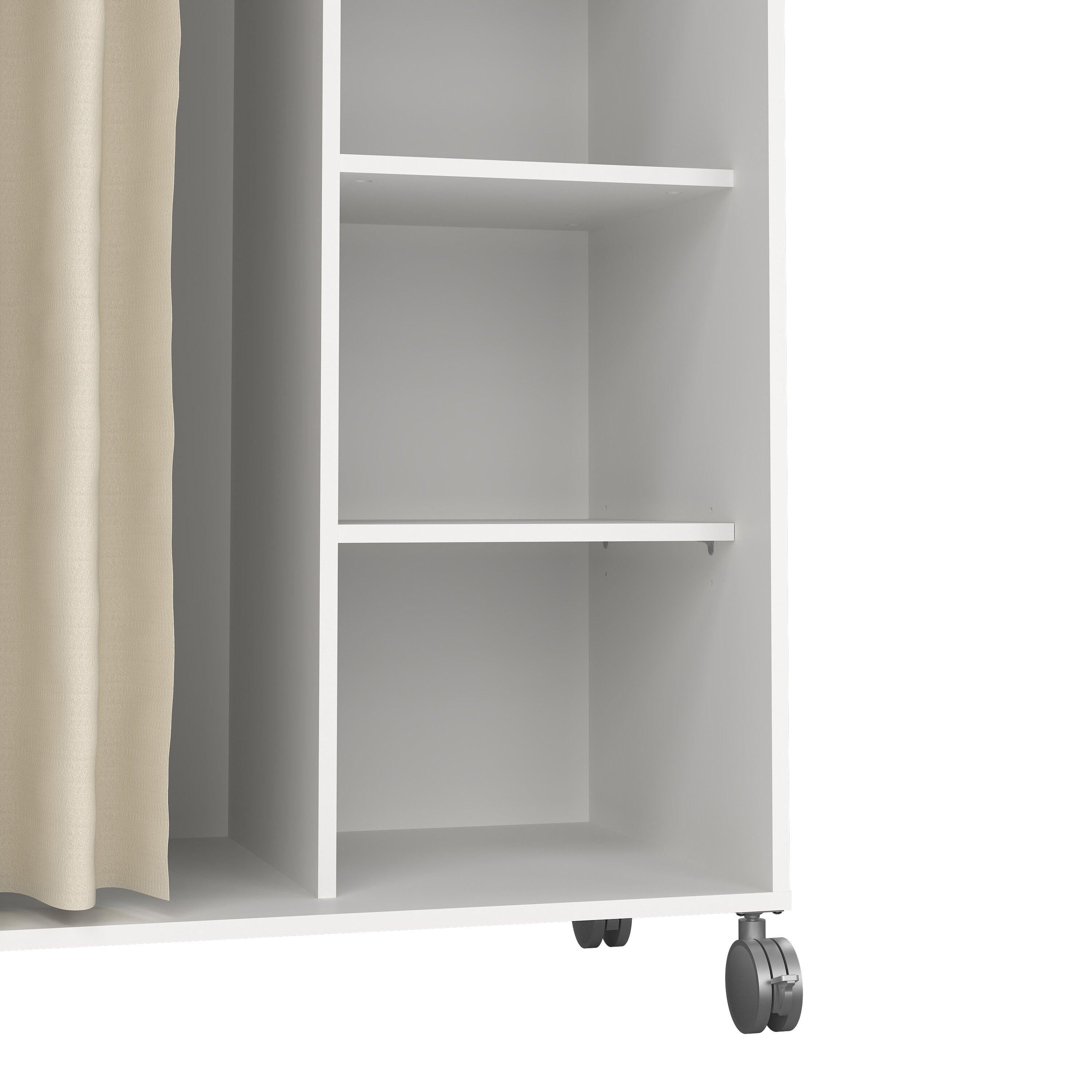 Uppsala Open Mobile Wardrobe Unit in White with a Beige Textile Curtain on Wheels - image 7