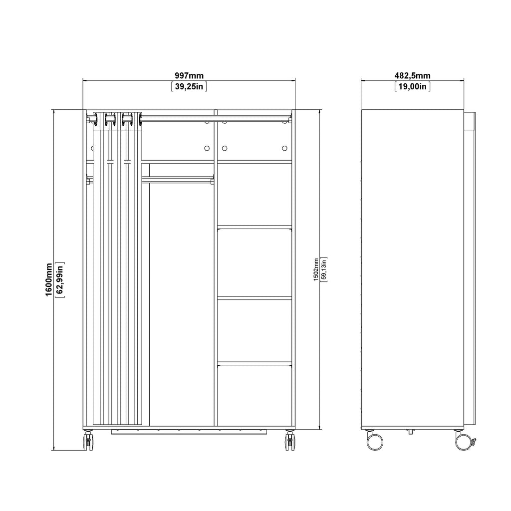 Uppsala Open Mobile Wardrobe Unit in White with a Beige Textile Curtain on Wheels - image 8