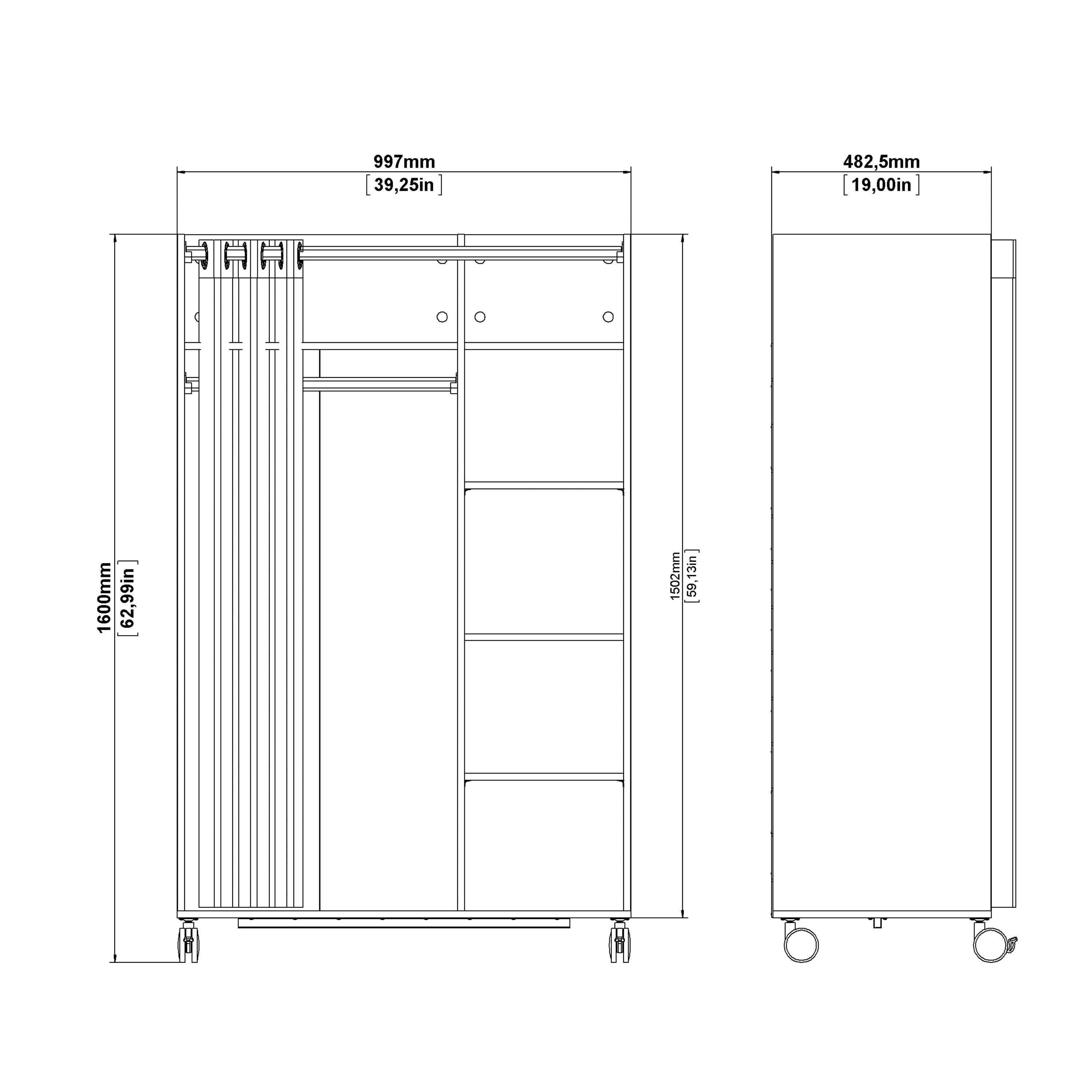 Uppsala Open Mobile Wardrobe Unit in White with a Beige Textile Curtain on Wheels - image 8