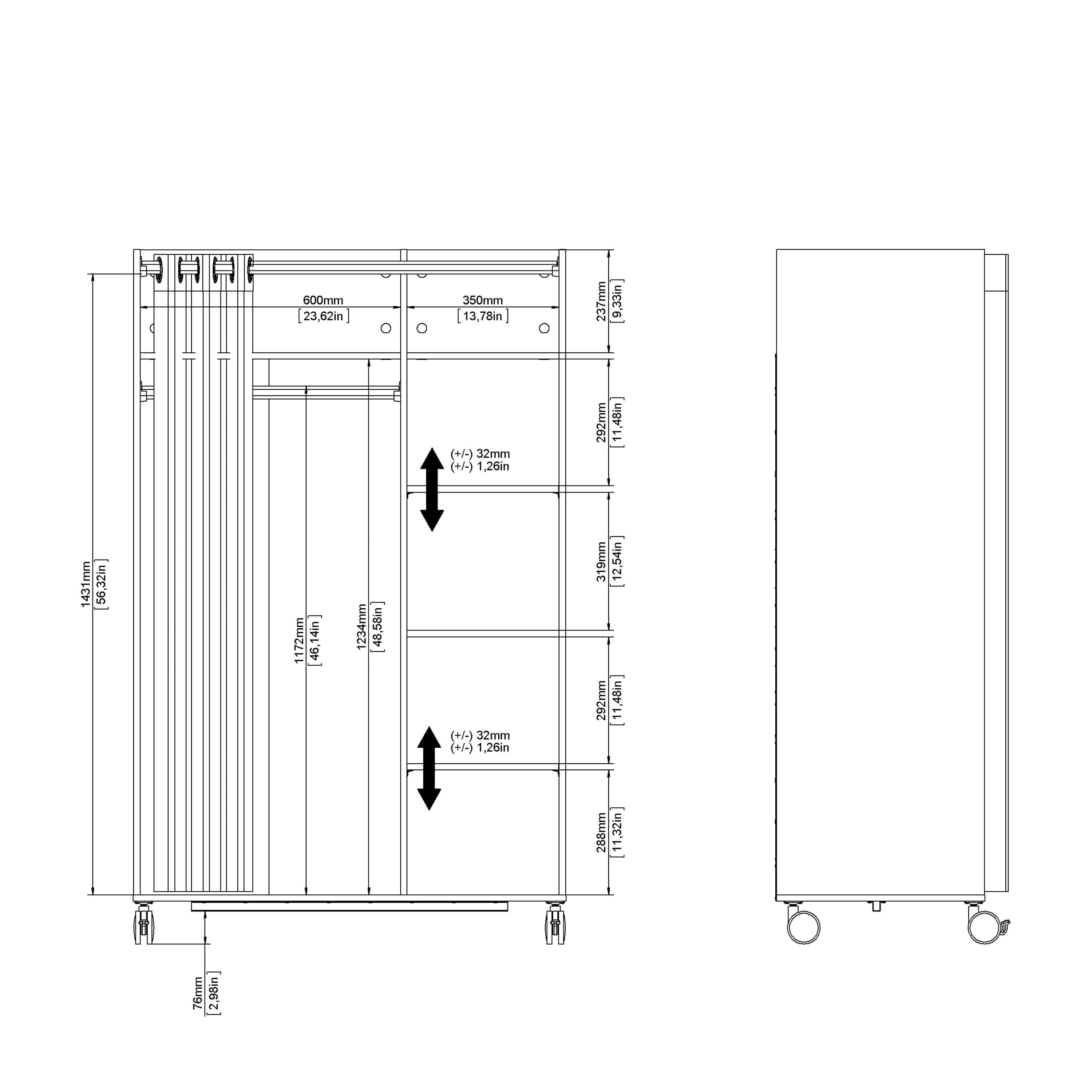 Uppsala Open Mobile Wardrobe Unit in White with a Beige Textile Curtain on Wheels - image 9