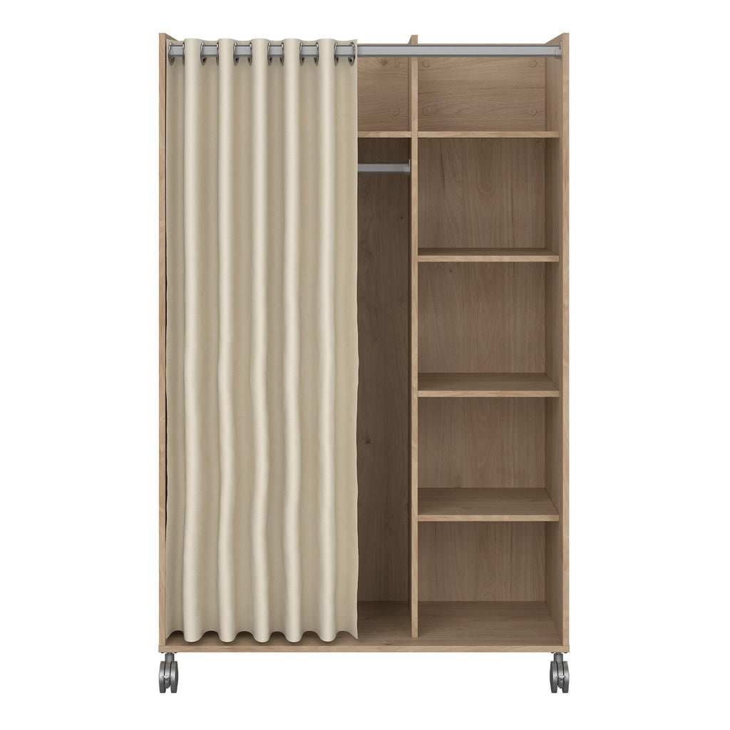 Uppsala Open Mobile Wardrobe Unit in Jackson Hickory Oak with a Beige Textile Curtain on Wheels - image 2