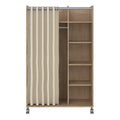 Uppsala Open Mobile Wardrobe Unit in Jackson Hickory Oak with a Beige Textile Curtain on Wheels - image 2