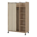 Uppsala Open Mobile Wardrobe Unit in Jackson Hickory Oak with a Beige Textile Curtain on Wheels - image 3