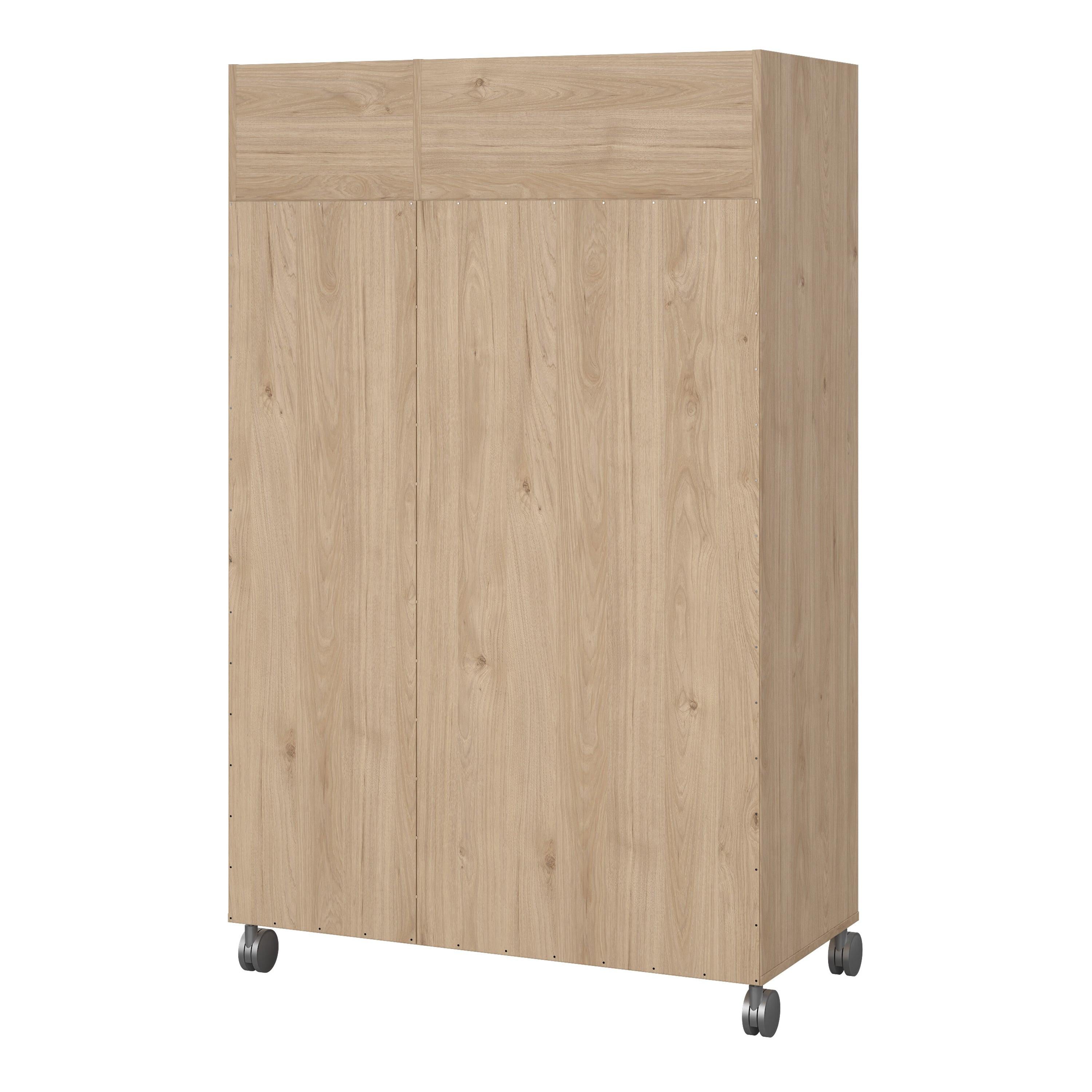 Uppsala Open Mobile Wardrobe Unit in Jackson Hickory Oak with a Beige Textile Curtain on Wheels - image 4