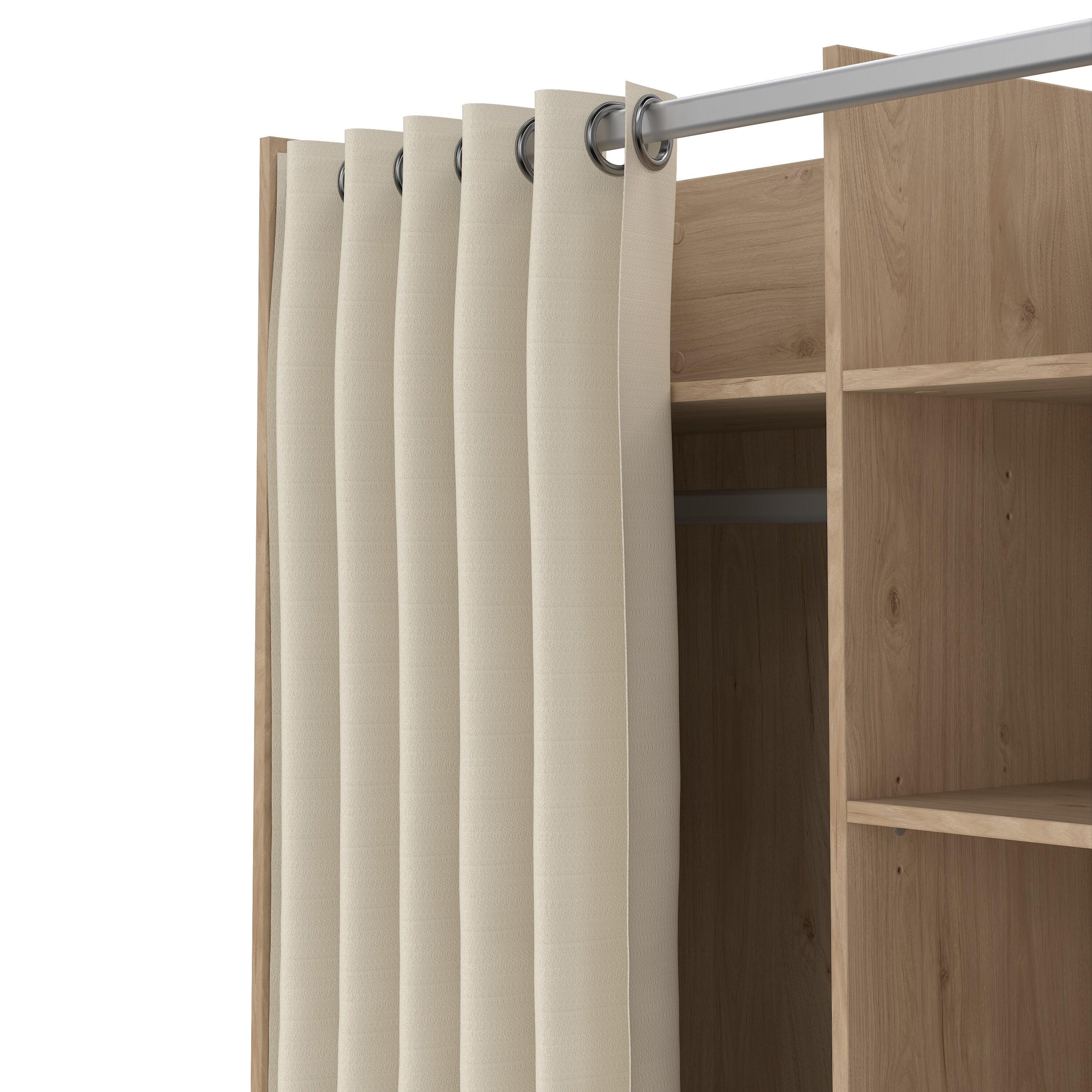Uppsala Open Mobile Wardrobe Unit in Jackson Hickory Oak with a Beige Textile Curtain on Wheels - image 6