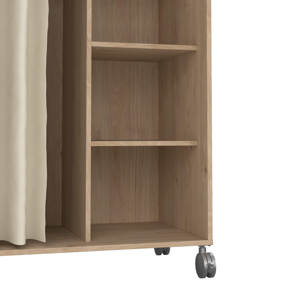 Uppsala Open Mobile Wardrobe Unit in Jackson Hickory Oak with a Beige Textile Curtain on Wheels - image 7