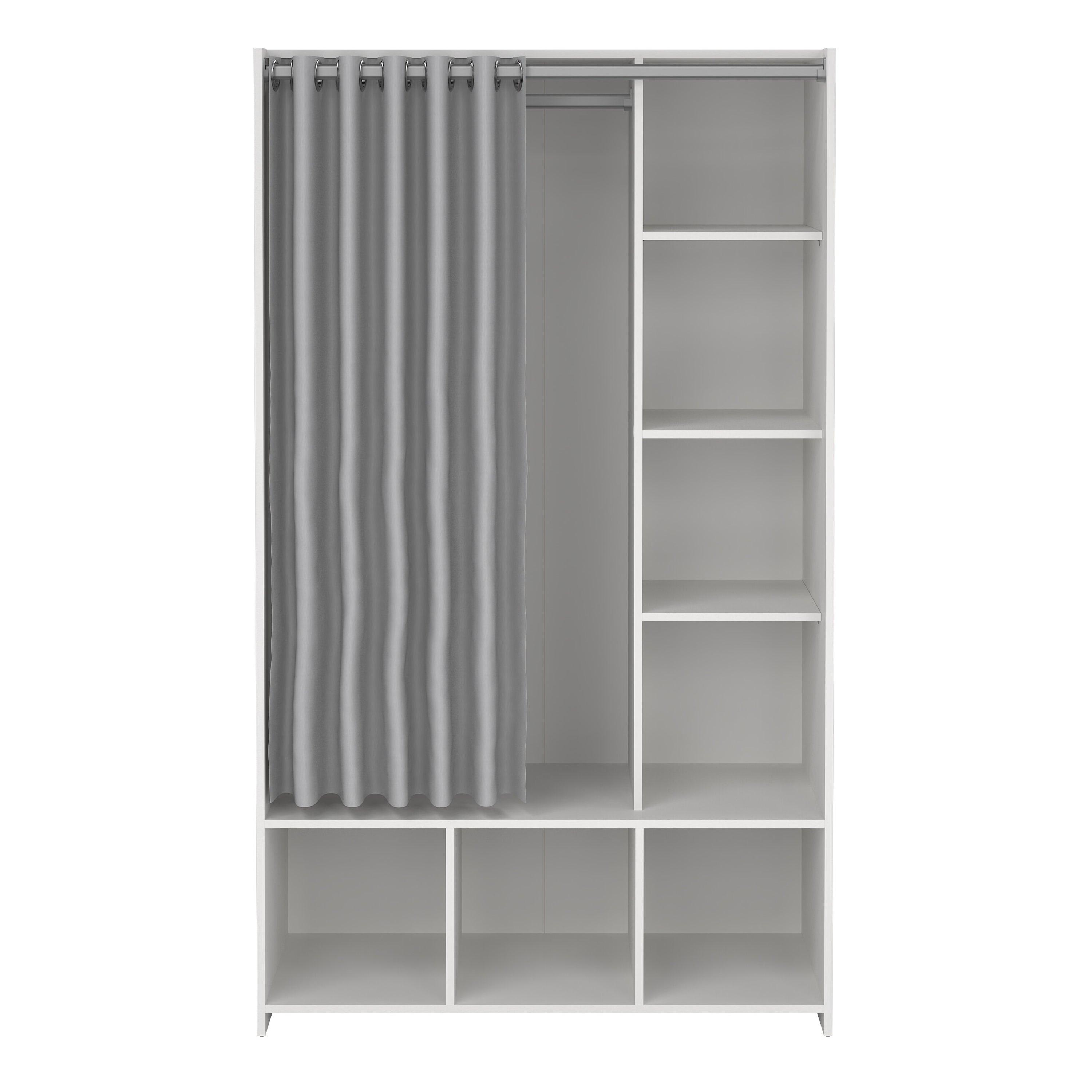 Uppsala Open Wardrobe Unit in White with a Grey Textile Curtain - image 2