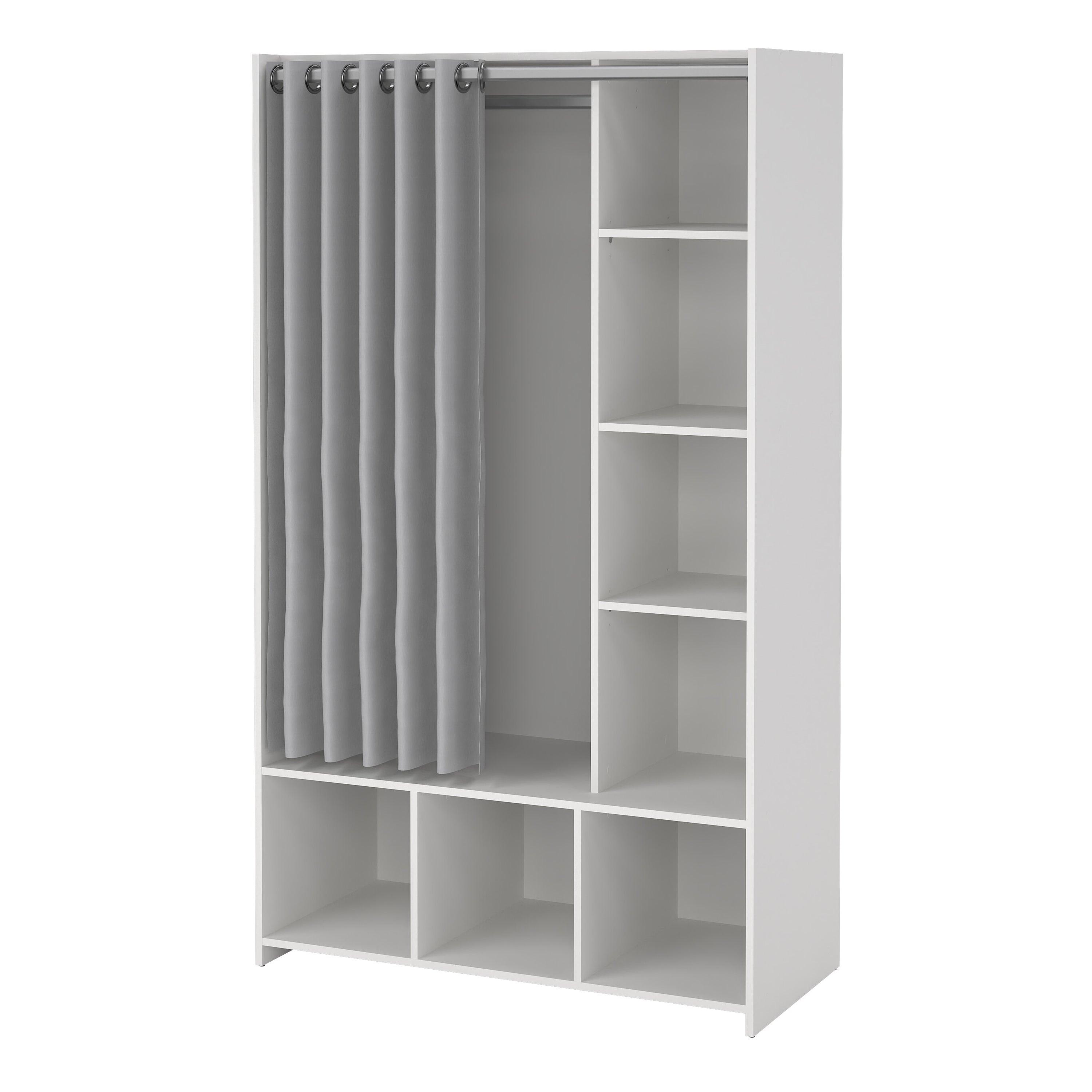 Uppsala Open Wardrobe Unit in White with a Grey Textile Curtain - image 3
