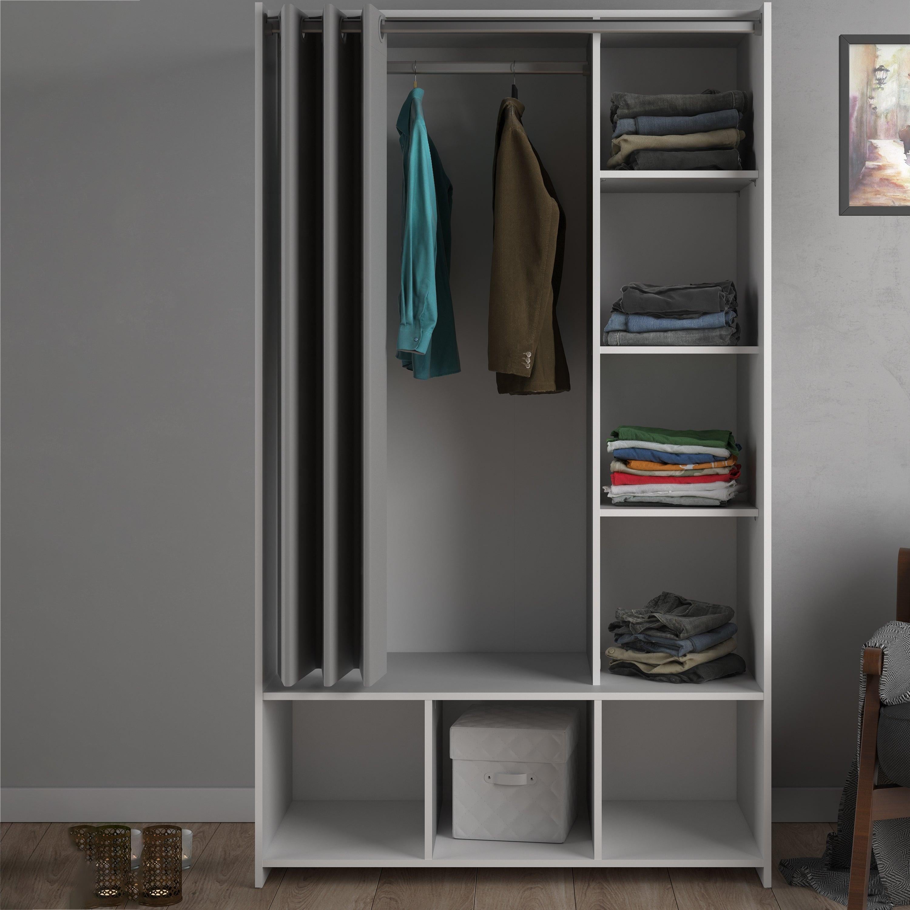 Uppsala Open Wardrobe Unit in White with a Grey Textile Curtain - image 5