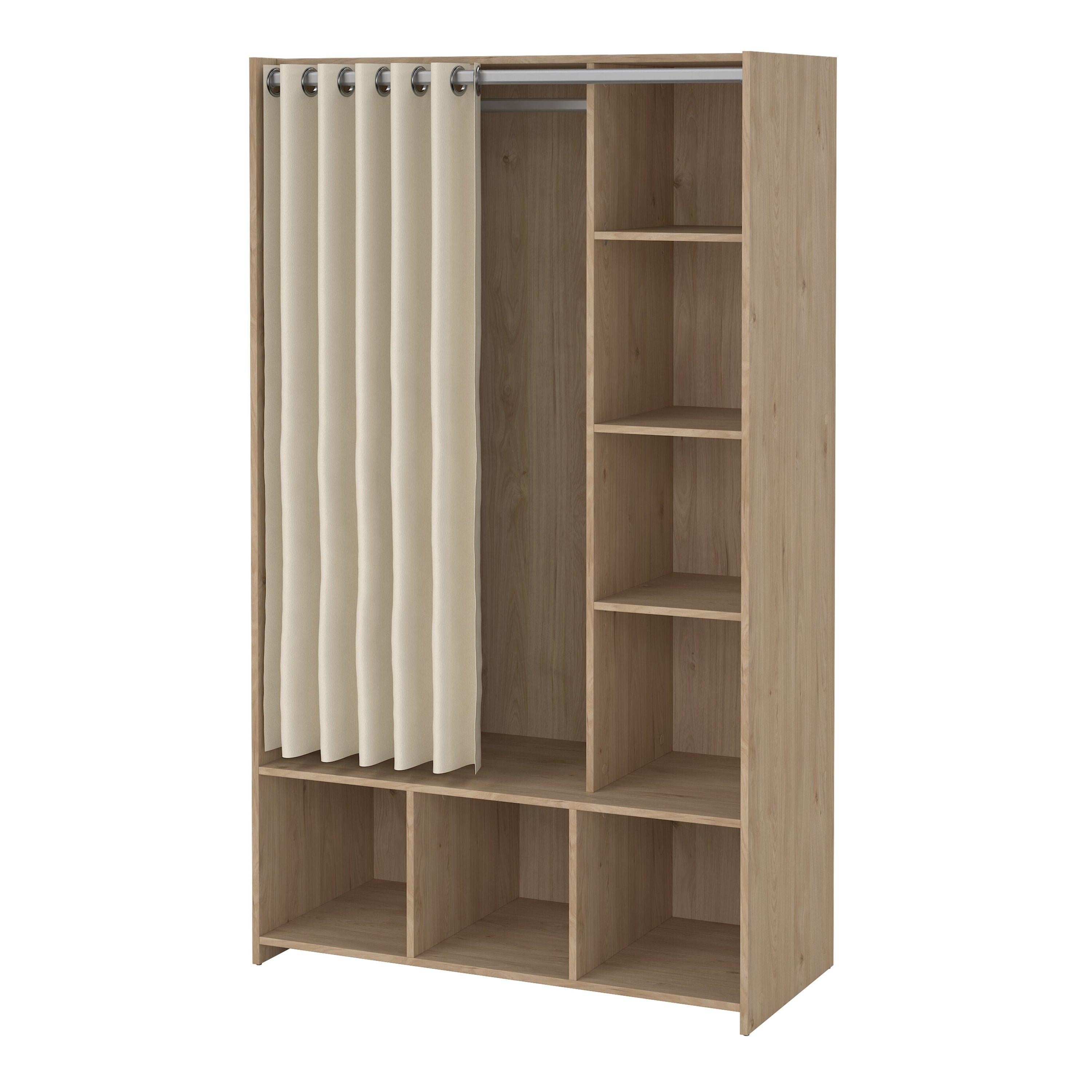 Uppsala Open Wardrobe Unit in Jackson Hickory Oak with a Beige Textile Curtain - image 3