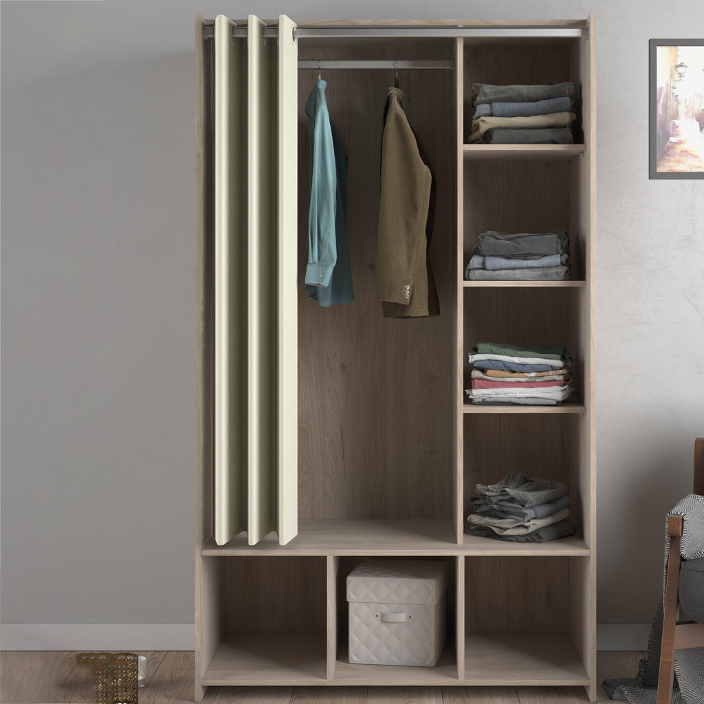 Uppsala Open Wardrobe Unit in Jackson Hickory Oak with a Beige Textile Curtain - image 5