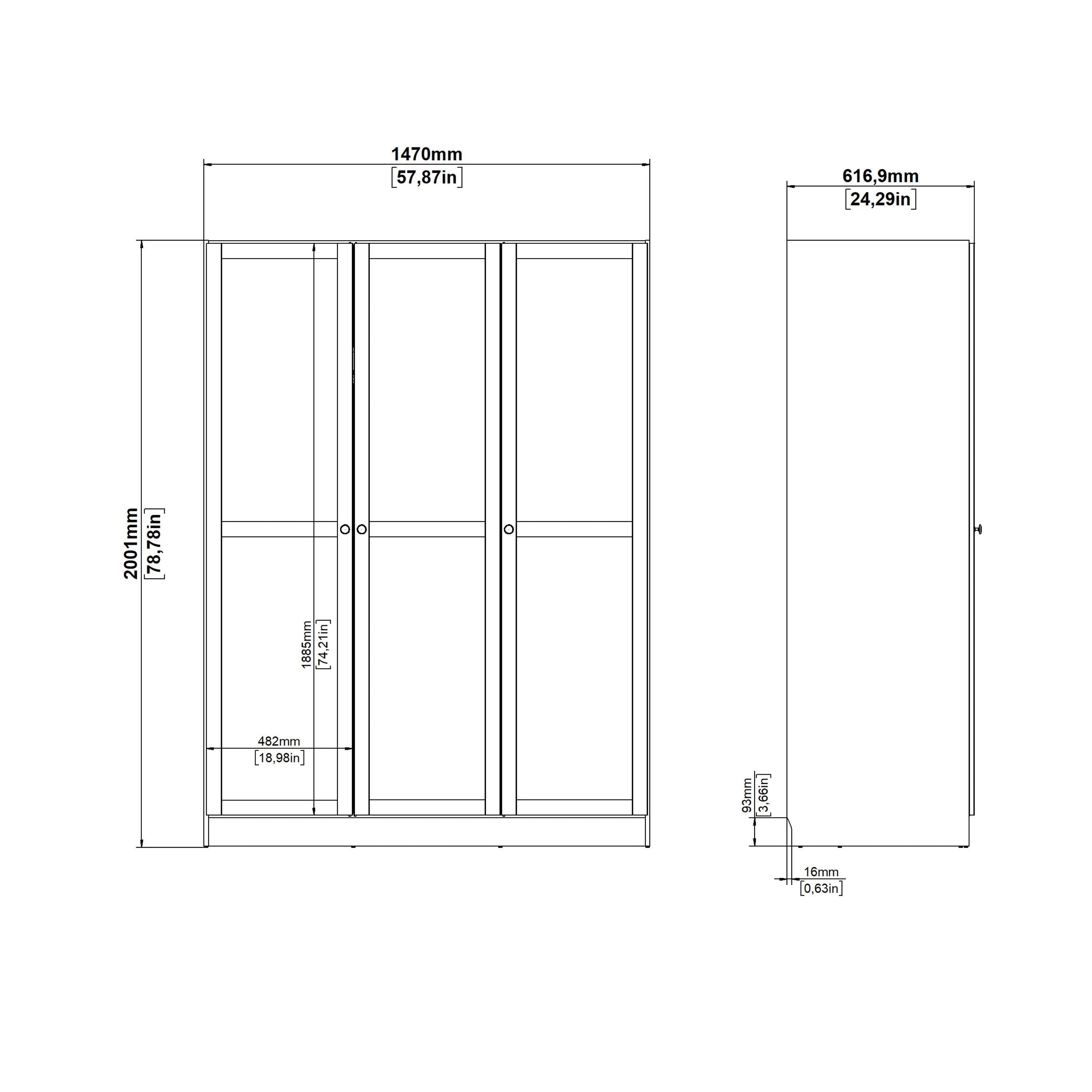 Brande Wardrobe with 3 Frame Doors in Jackson Hickory Oak - image 12