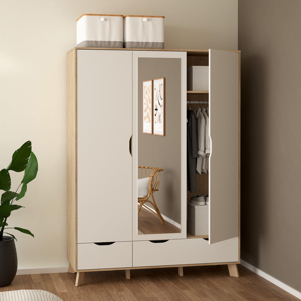 Ikast Wardrobe 3 Doors and 2 Drawers with Mirror in Jackson Hickory and White - image 10