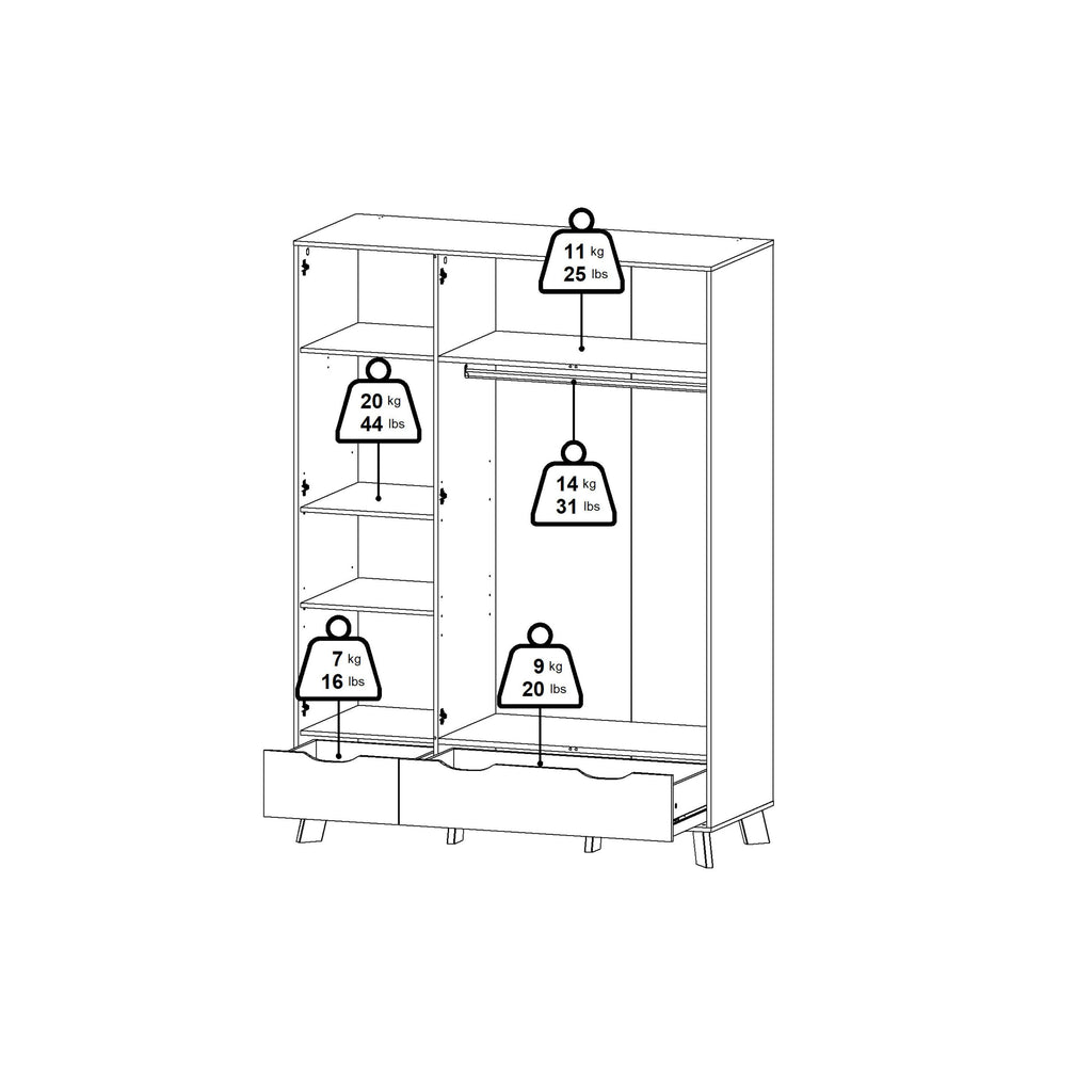 Ikast Wardrobe 3 Doors and 2 Drawers with Mirror in Jackson Hickory and White - image 15