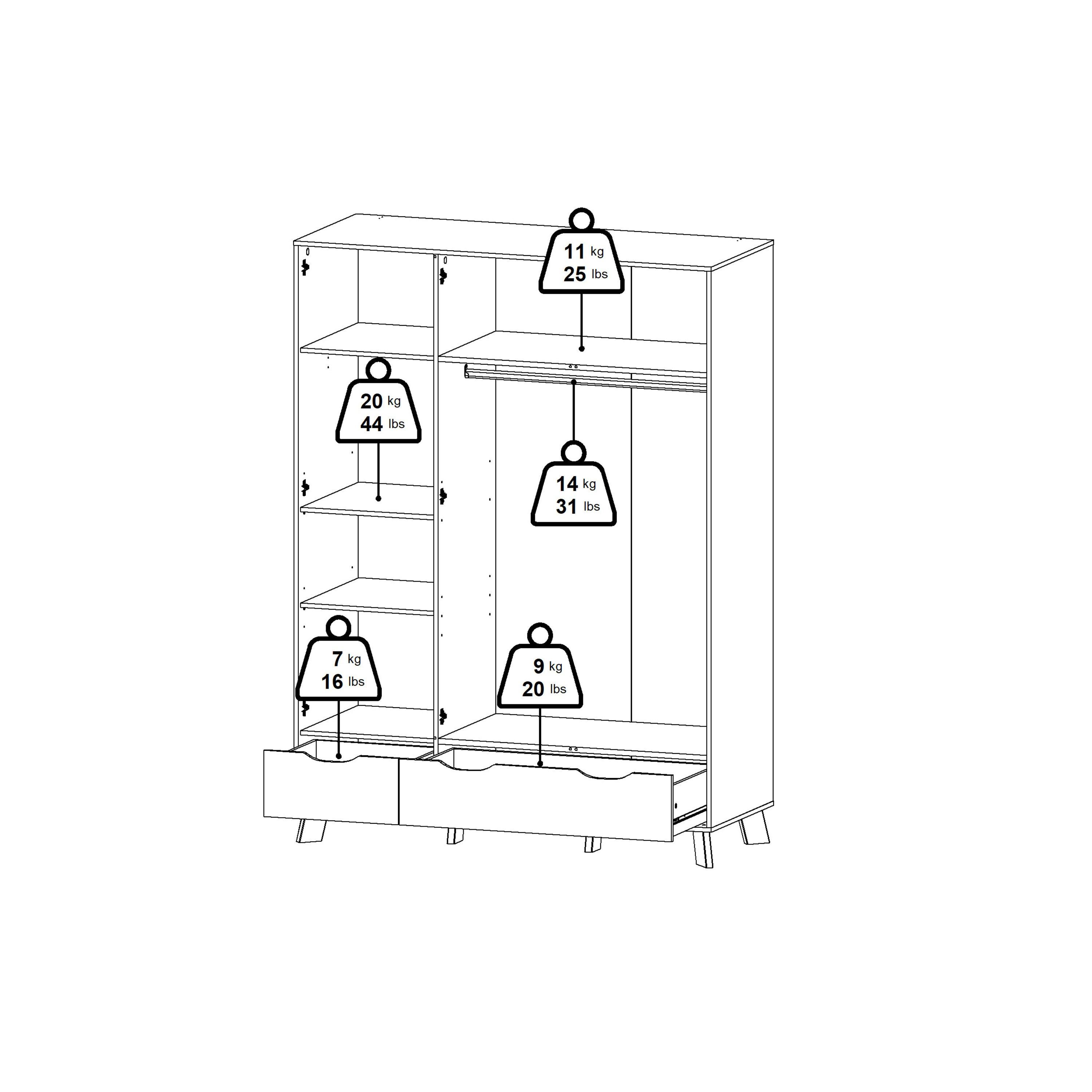 Ikast Wardrobe 3 Doors and 2 Drawers with Mirror in Jackson Hickory and White - image 15