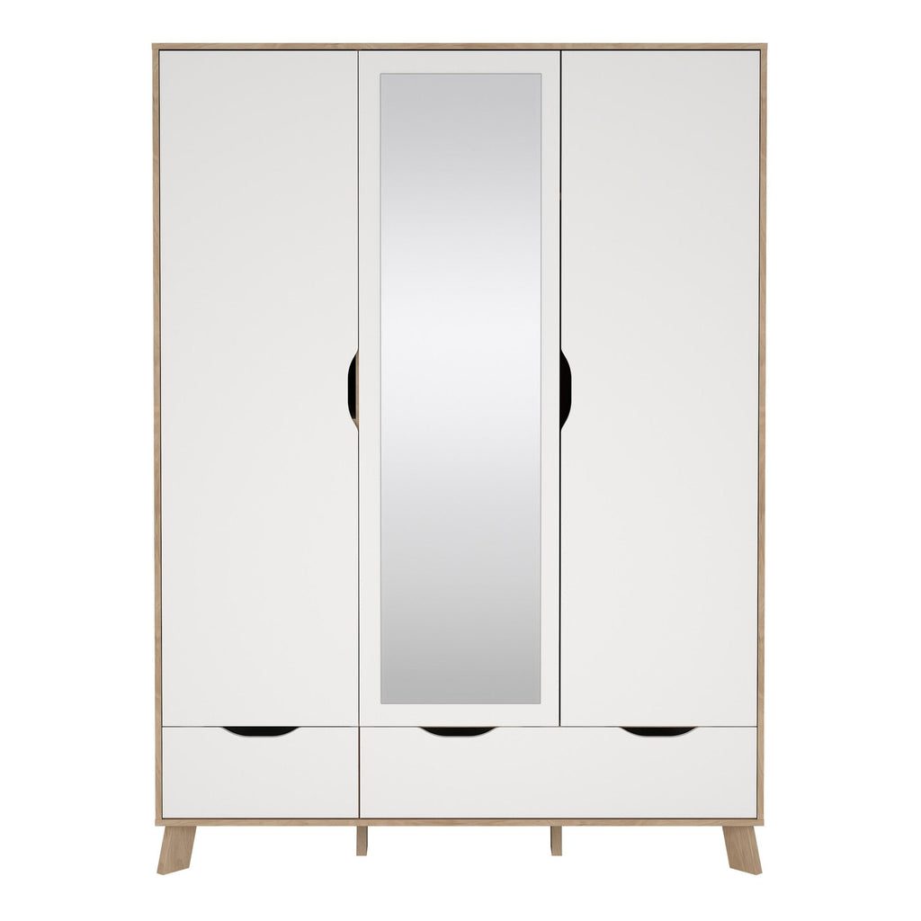 Ikast Wardrobe 3 Doors and 2 Drawers with Mirror in Jackson Hickory and White - image 2
