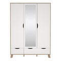 Ikast Wardrobe 3 Doors and 2 Drawers with Mirror in Jackson Hickory and White - image 2