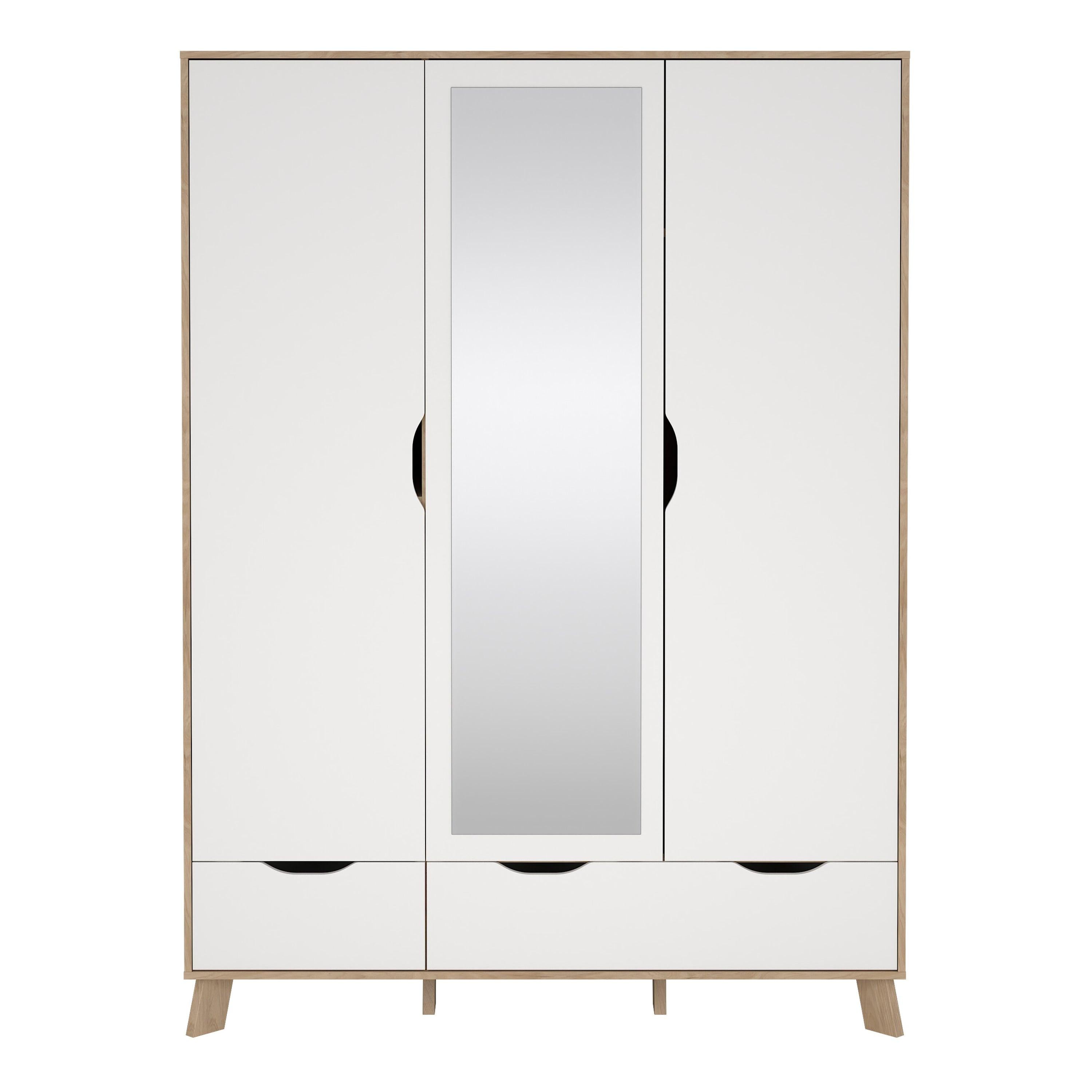 Ikast Wardrobe 3 Doors and 2 Drawers with Mirror in Jackson Hickory and White - image 2