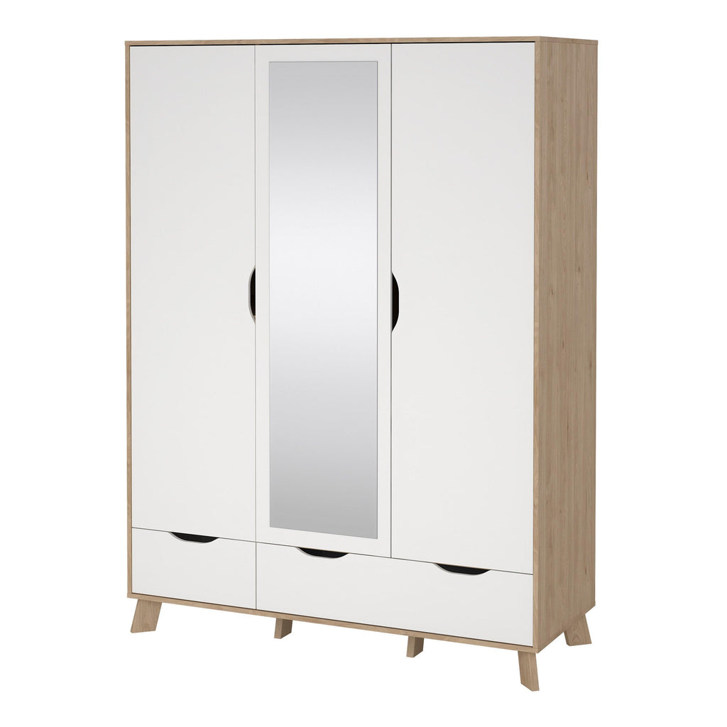 Ikast Wardrobe 3 Doors and 2 Drawers with Mirror in Jackson Hickory and White - image 3