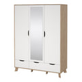 Ikast Wardrobe 3 Doors and 2 Drawers with Mirror in Jackson Hickory and White - image 3
