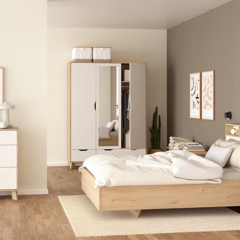 Ikast Wardrobe 3 Doors and 2 Drawers with Mirror in Jackson Hickory and White - image 8