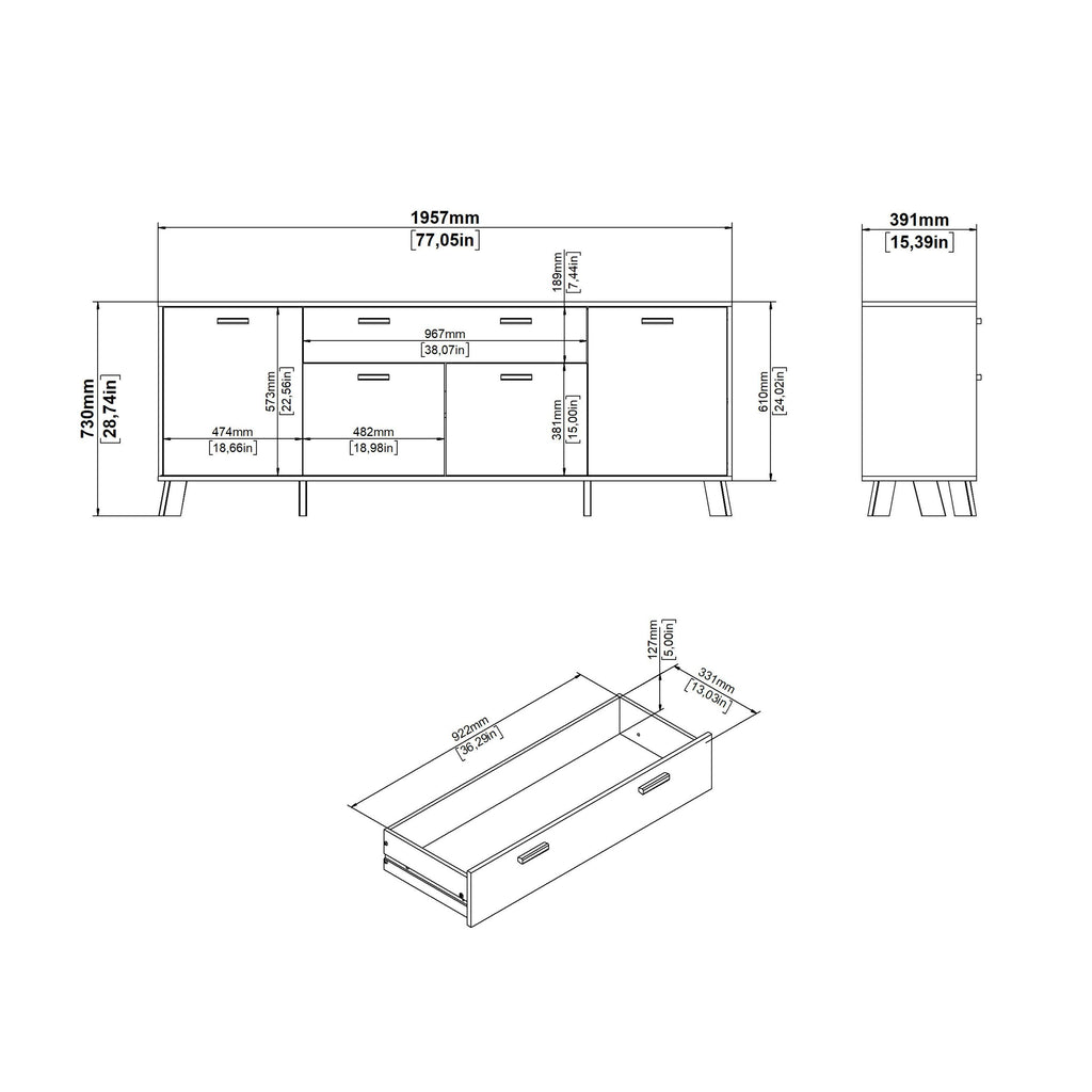 Ikast Sideboard 4 Doors + 1 Drawer in Jackson Hickory and White - image 11