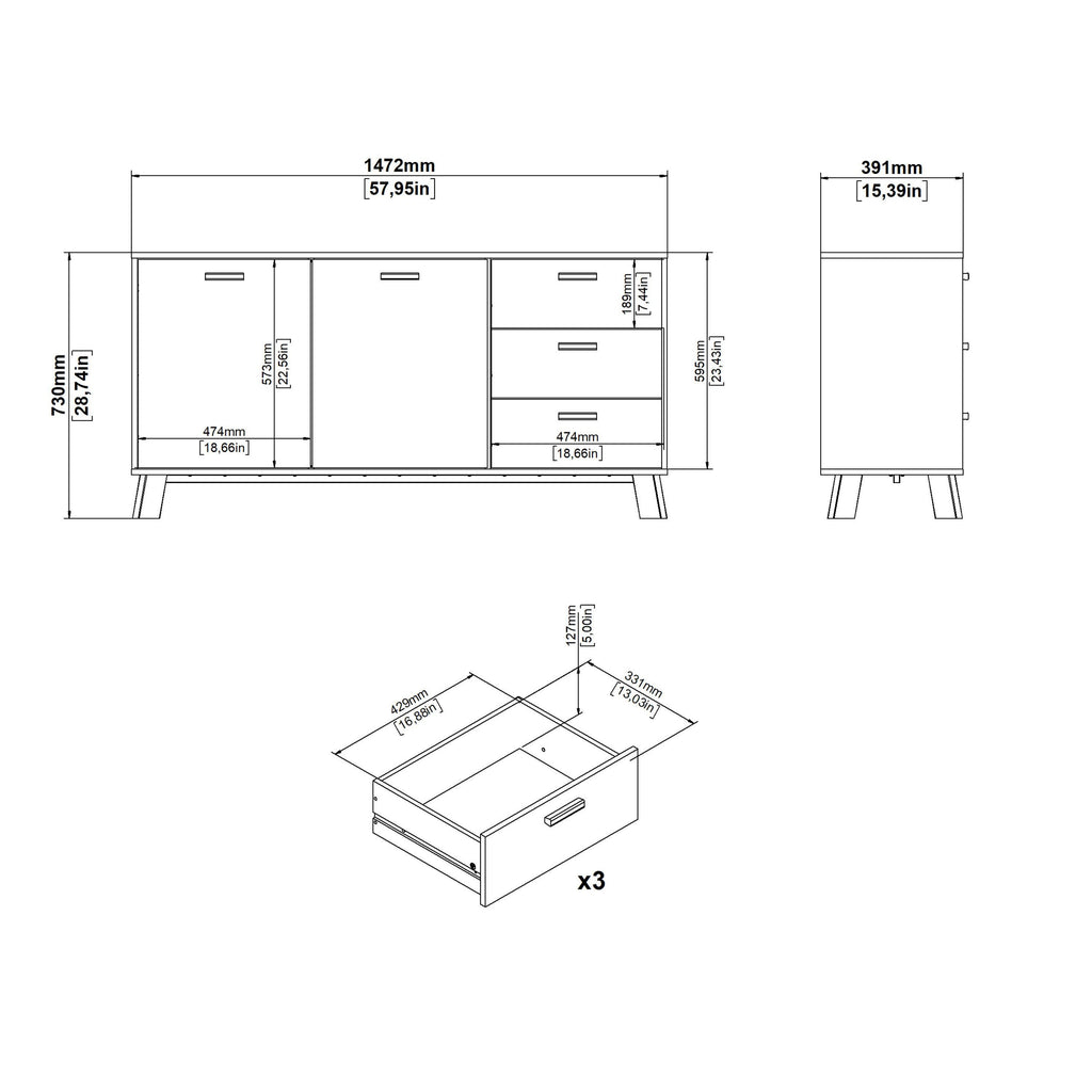 Ikast Sideboard 2 Doors + 3 Drawers in Jackson Hickory and White - image 11