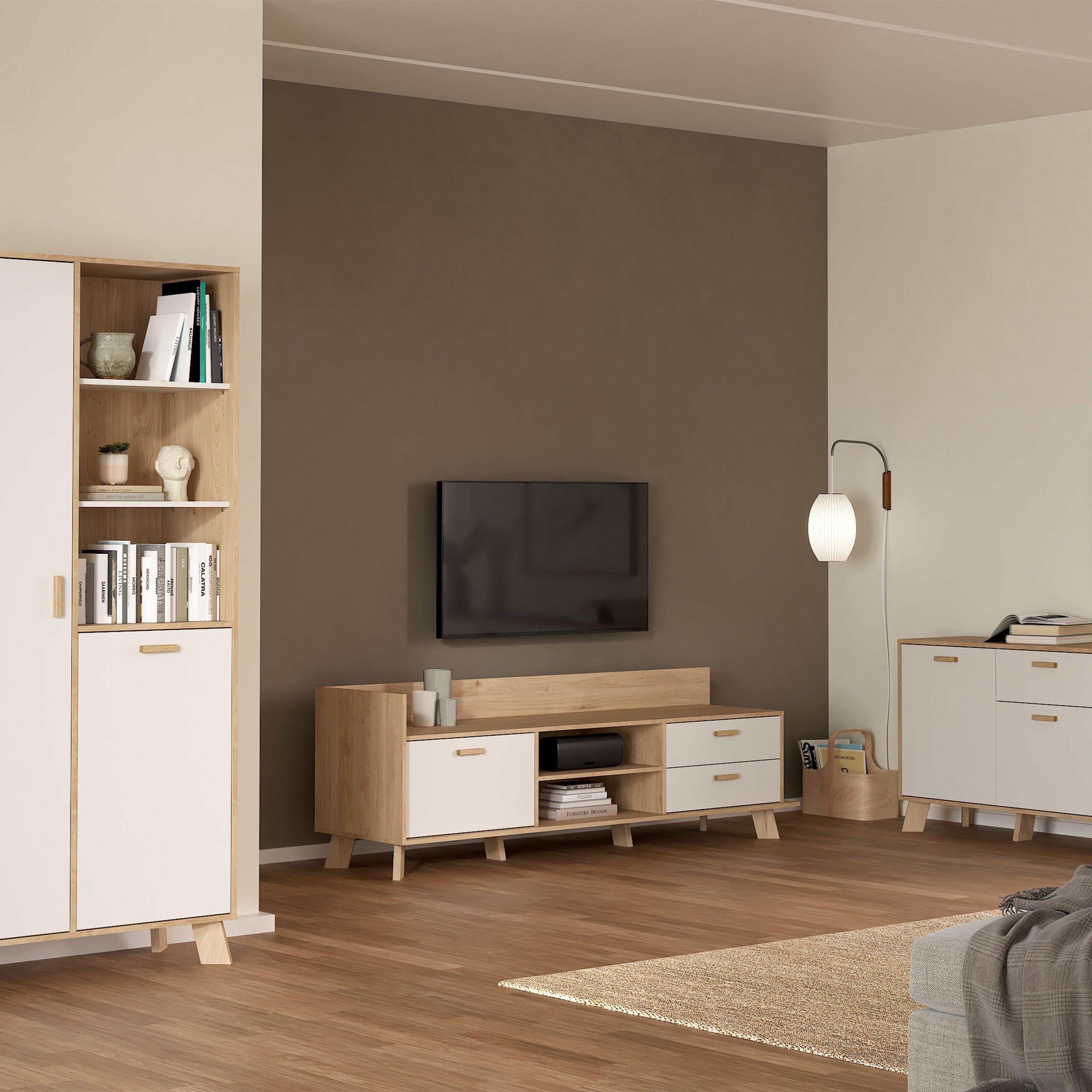 Ikast TV-unit with 1 Door + 2 Drawers in Jackson Hickory and White - image 7