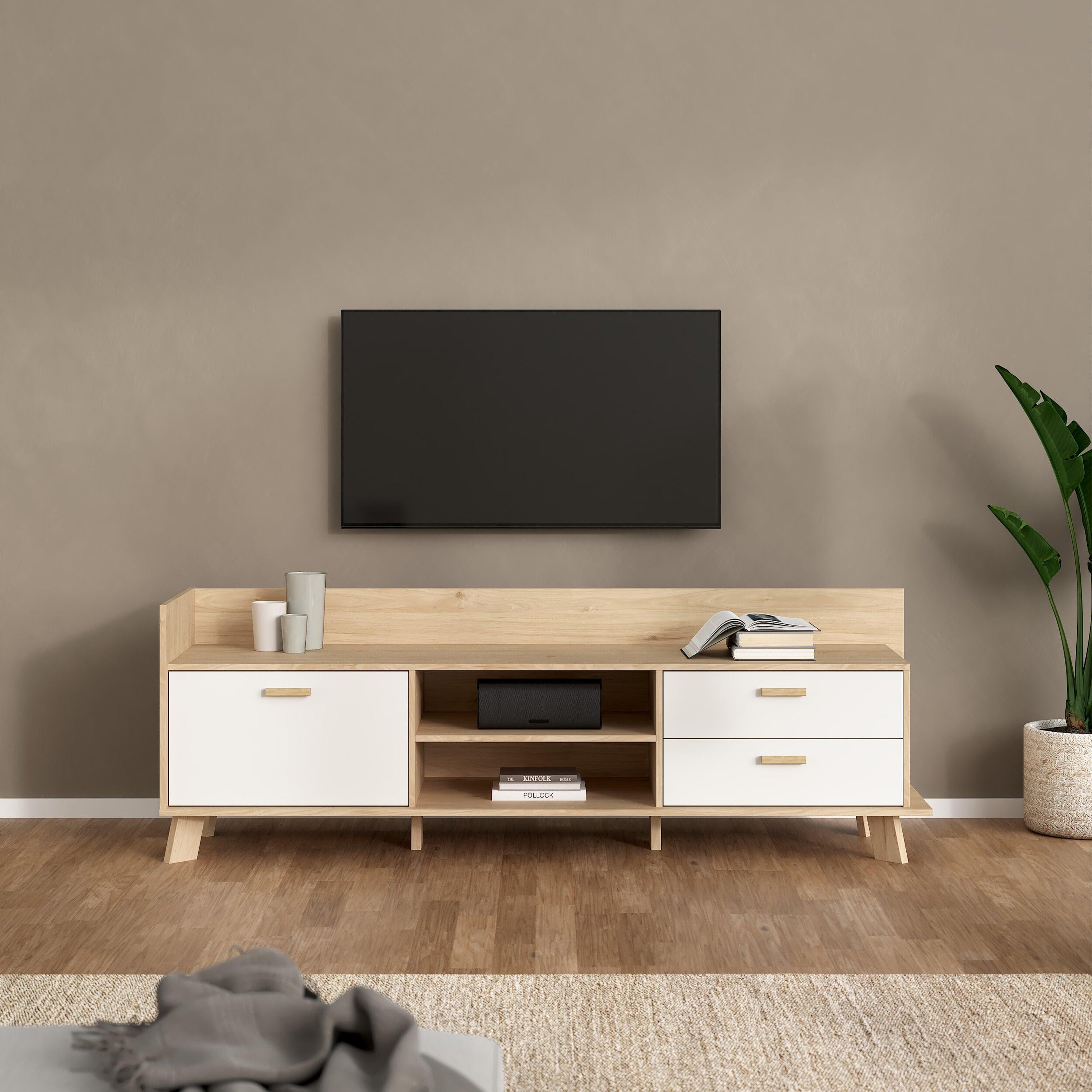 Ikast TV-unit with 1 Door + 2 Drawers in Jackson Hickory and White - image 8
