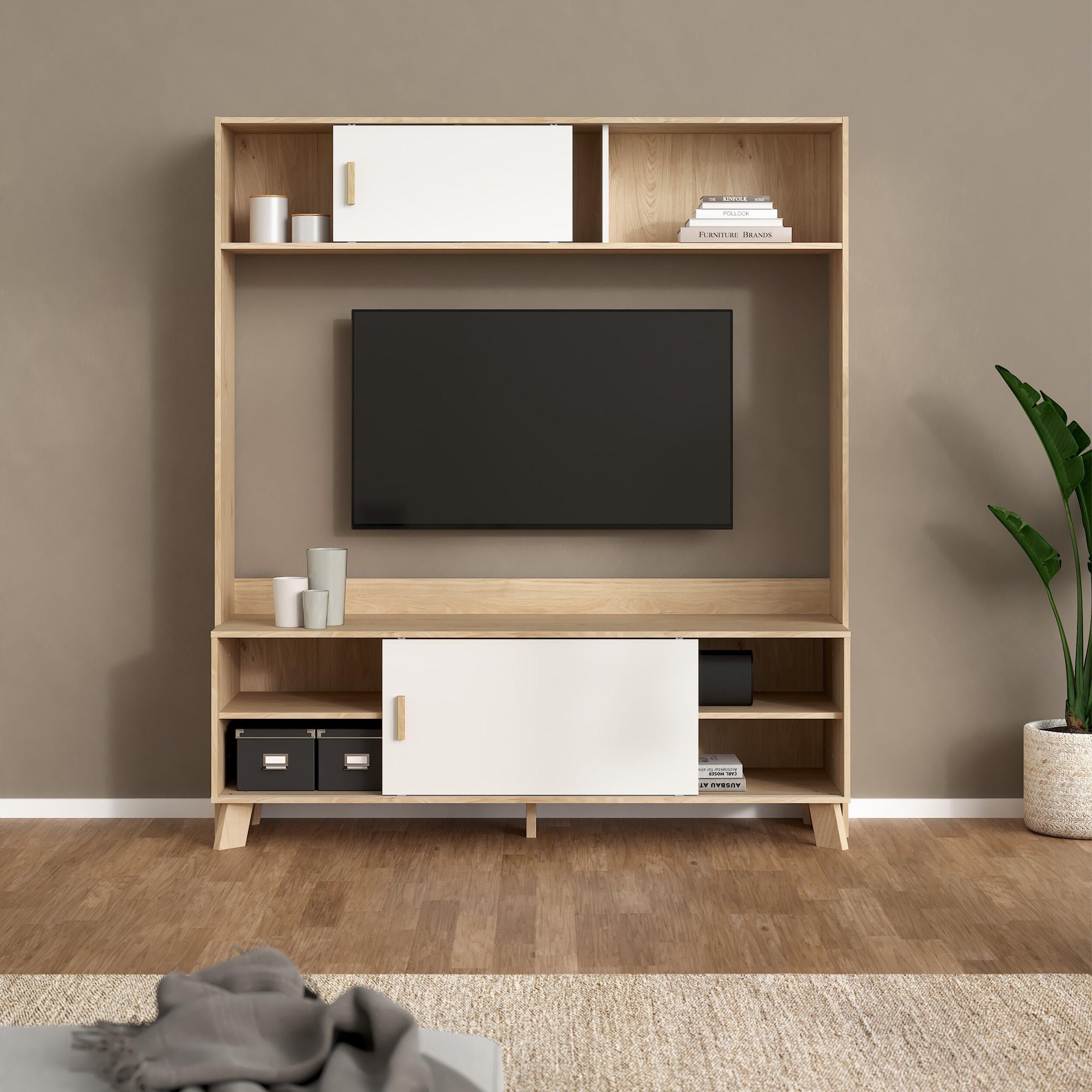 Ikast TV-Wall Unit with 2 Sliding Doors in Jackson Hickory and White - image 9