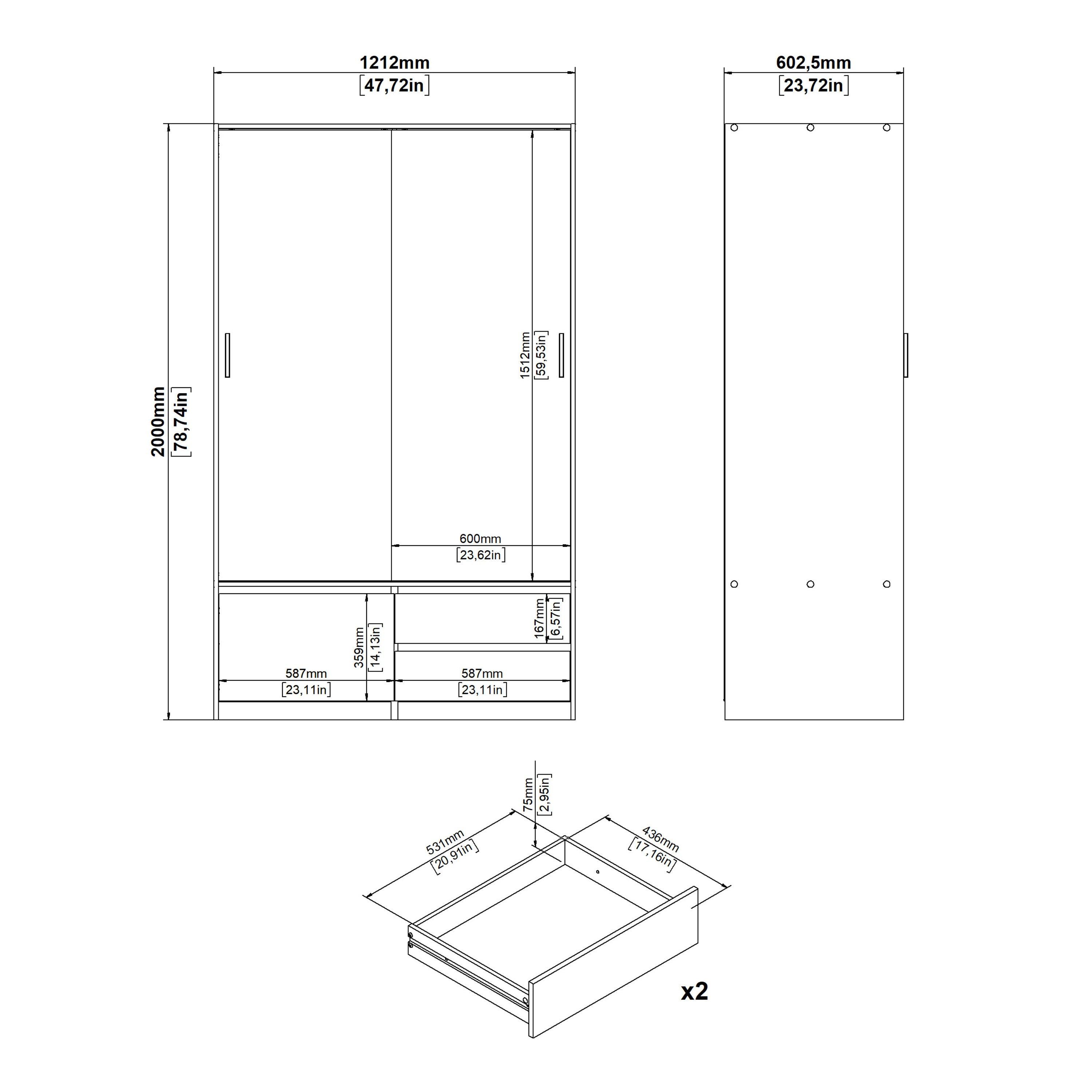 Line Wardrobe with 2 Sliding Doors 1 Small Door and 2 Drawers in Jackson Hickory Oak - image 12
