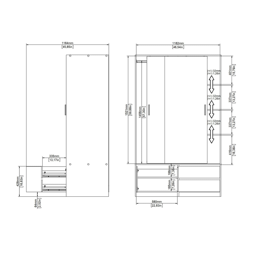 Line Wardrobe with 2 Sliding Doors 1 Small Door and 2 Drawers in Jackson Hickory Oak - image 13