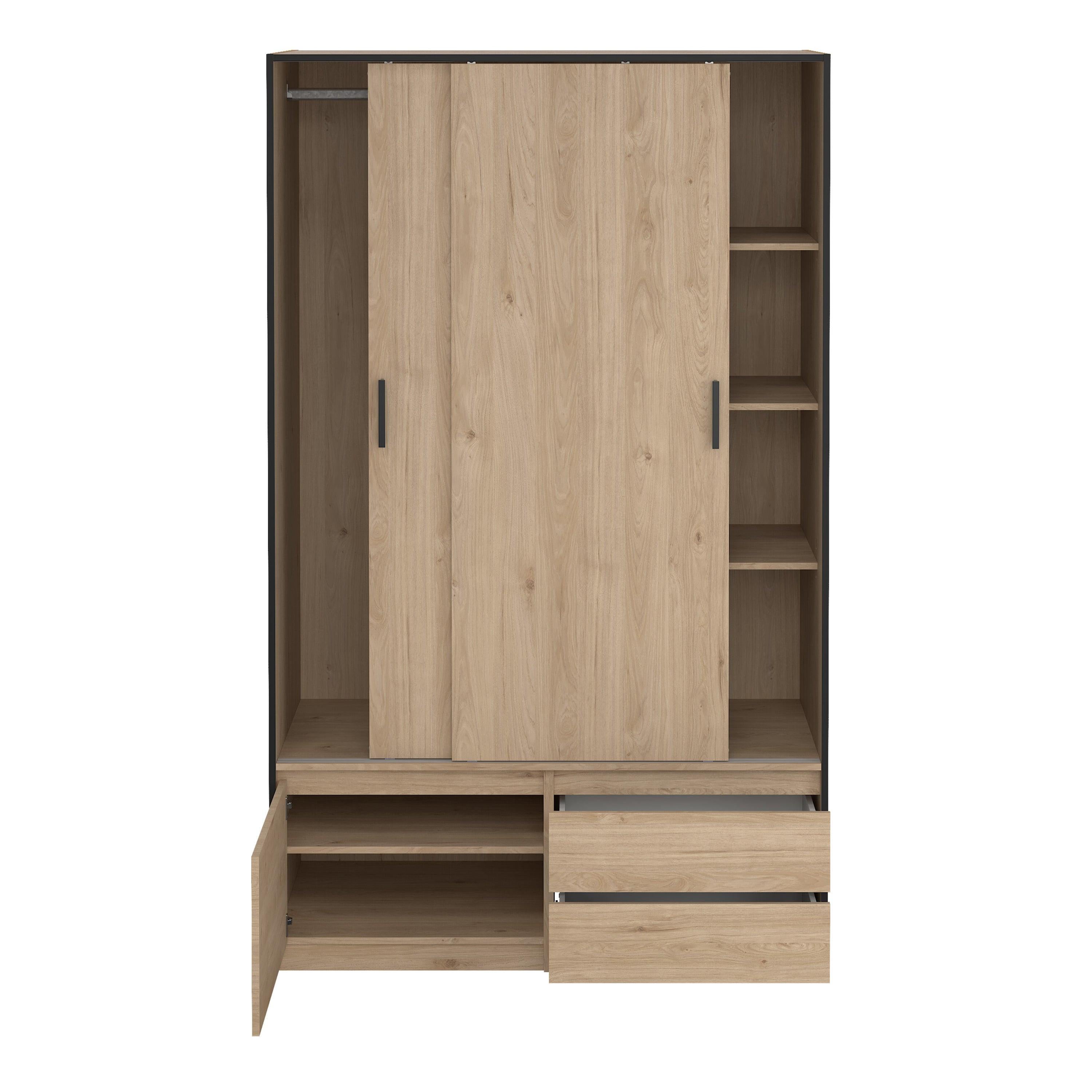 Line Wardrobe with 2 Sliding Doors 1 Small Door and 2 Drawers in Jackson Hickory Oak - image 7