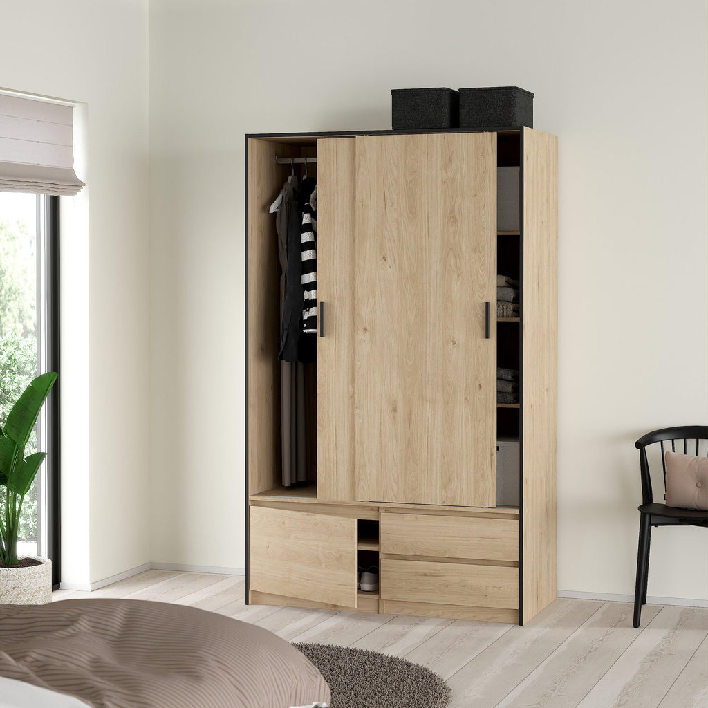 Line Wardrobe with 2 Sliding Doors 1 Small Door and 2 Drawers in Jackson Hickory Oak - image 9