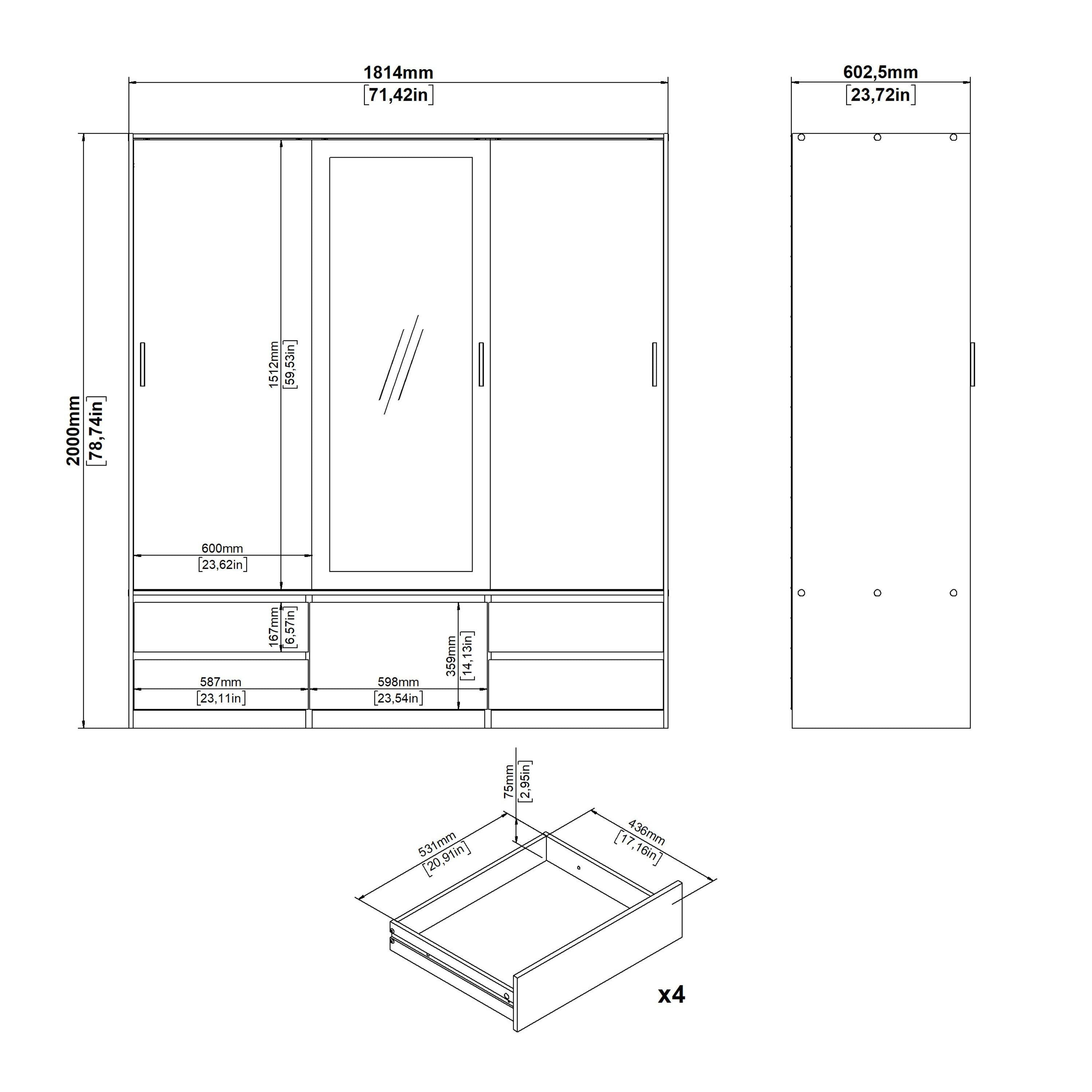 Line Wardrobe with 2 Sliding Doors 1 Sliding Door with Mirror in Jackson Hickory Oak - image 12