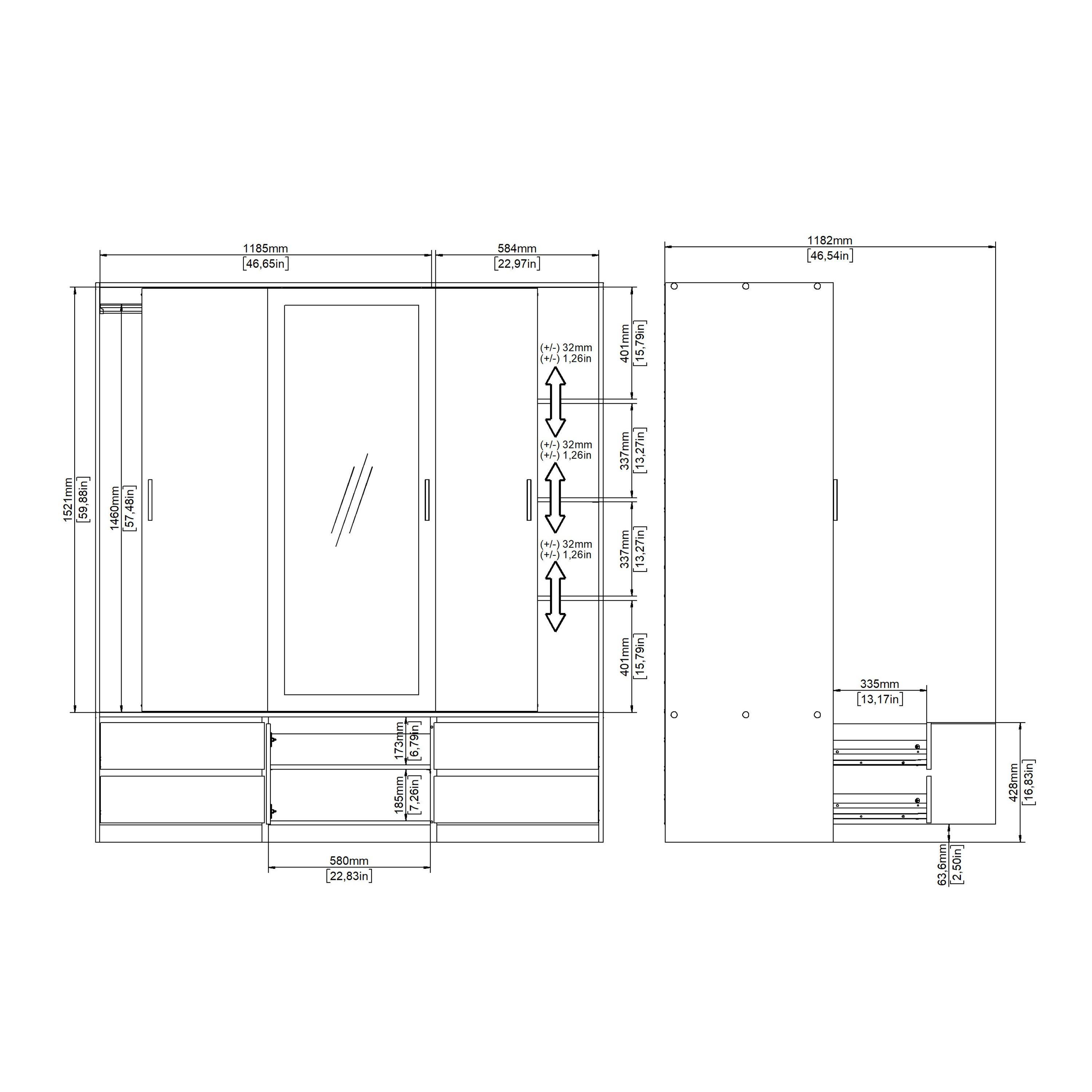 Line Wardrobe with 2 Sliding Doors 1 Sliding Door with Mirror in Jackson Hickory Oak - image 13