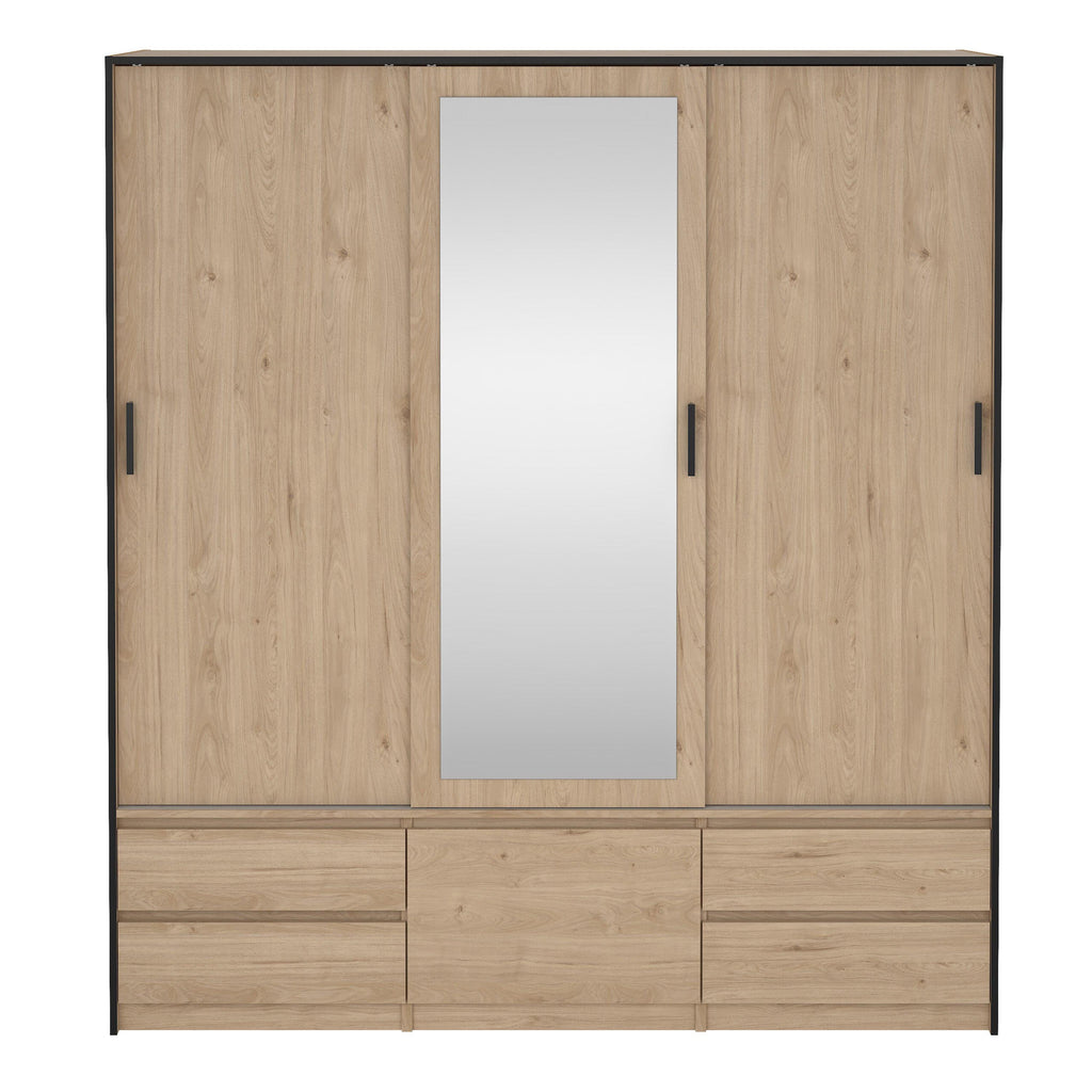 Line Wardrobe with 2 Sliding Doors 1 Sliding Door with Mirror in Jackson Hickory Oak - image 2