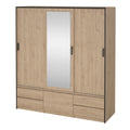Line Wardrobe with 2 Sliding Doors 1 Sliding Door with Mirror in Jackson Hickory Oak - image 3